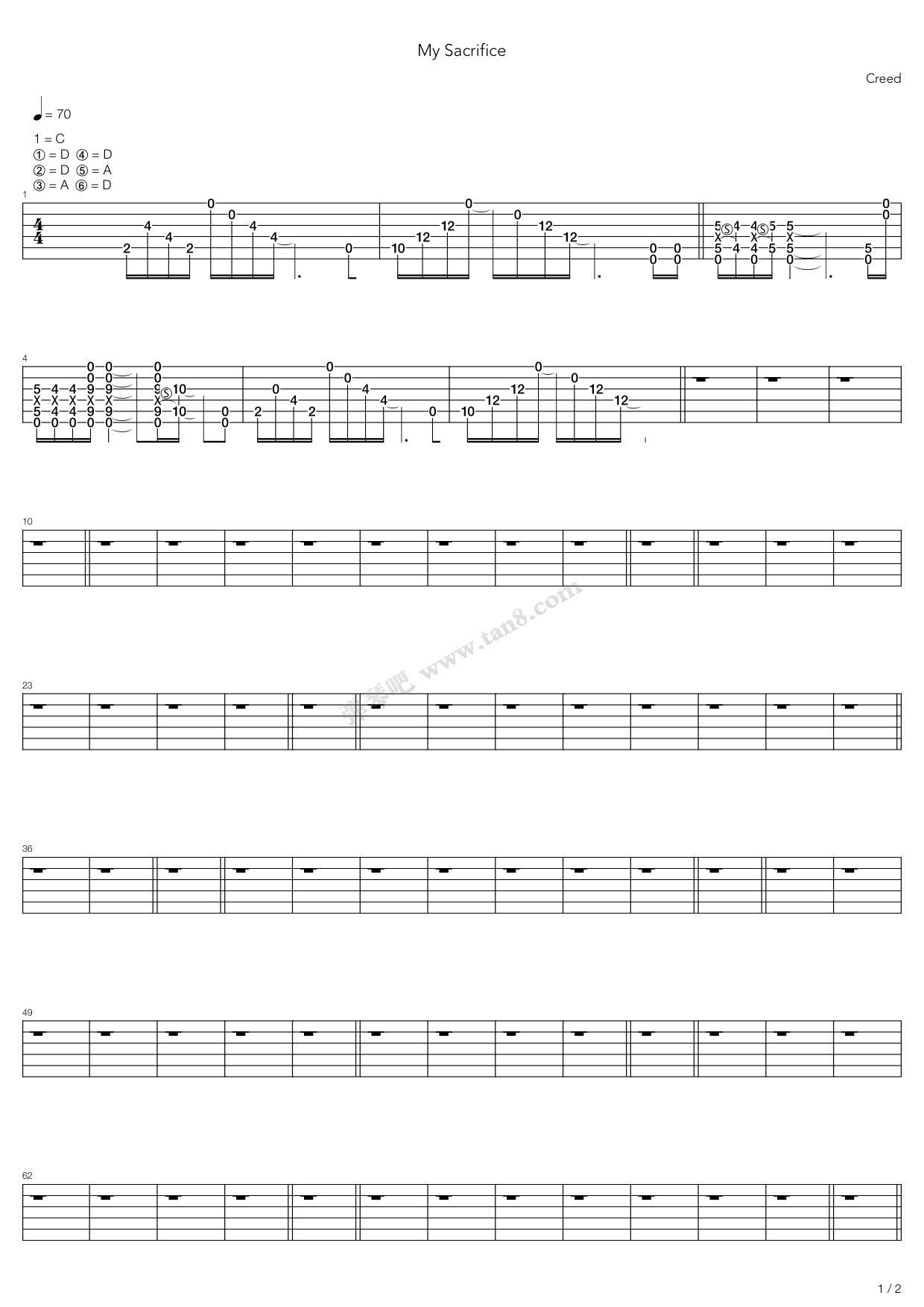 《My Sacrifice》吉他谱-C大调音乐网