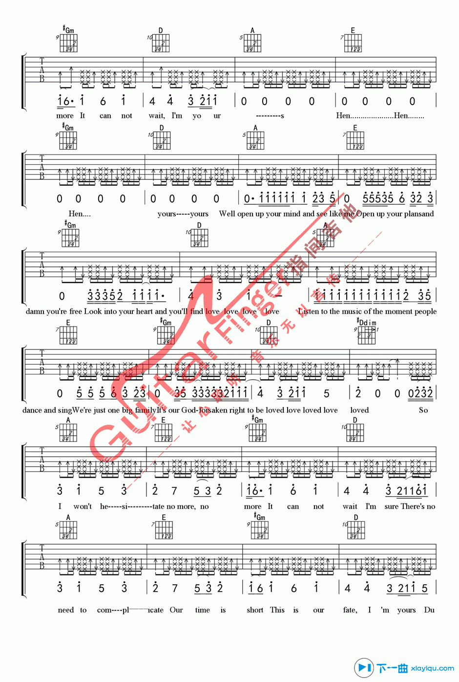 《I am Yours吉他谱A调_I am Yours吉他六线谱》吉他谱-C大调音乐网