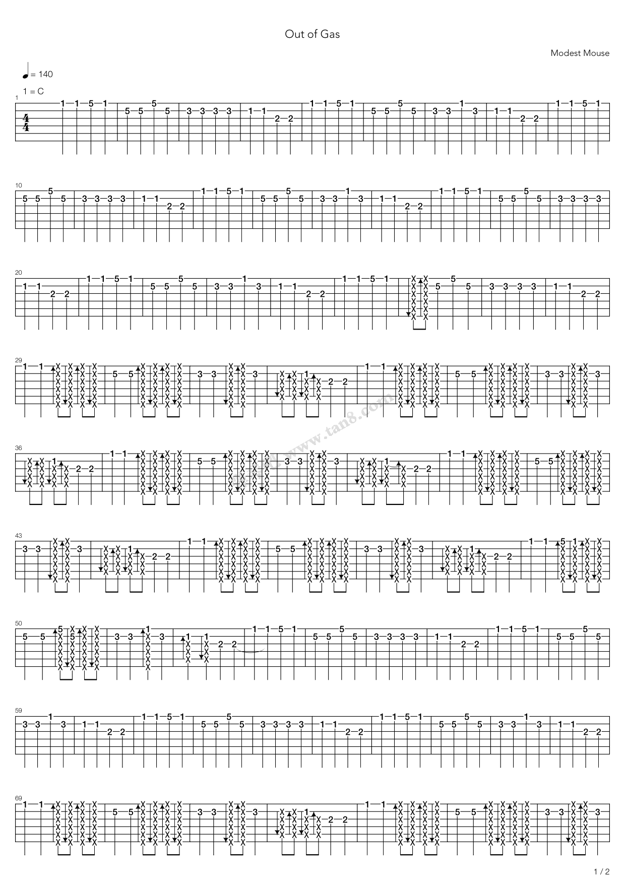 《Out Of Gas》吉他谱-C大调音乐网