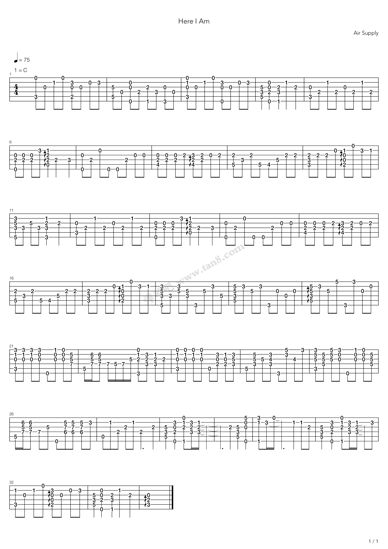 《Here I Am》吉他谱-C大调音乐网