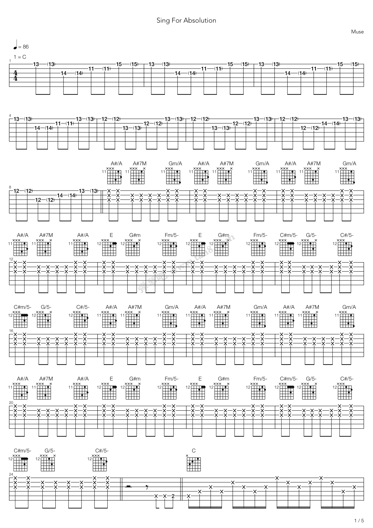 《Sing For Absolution》吉他谱-C大调音乐网