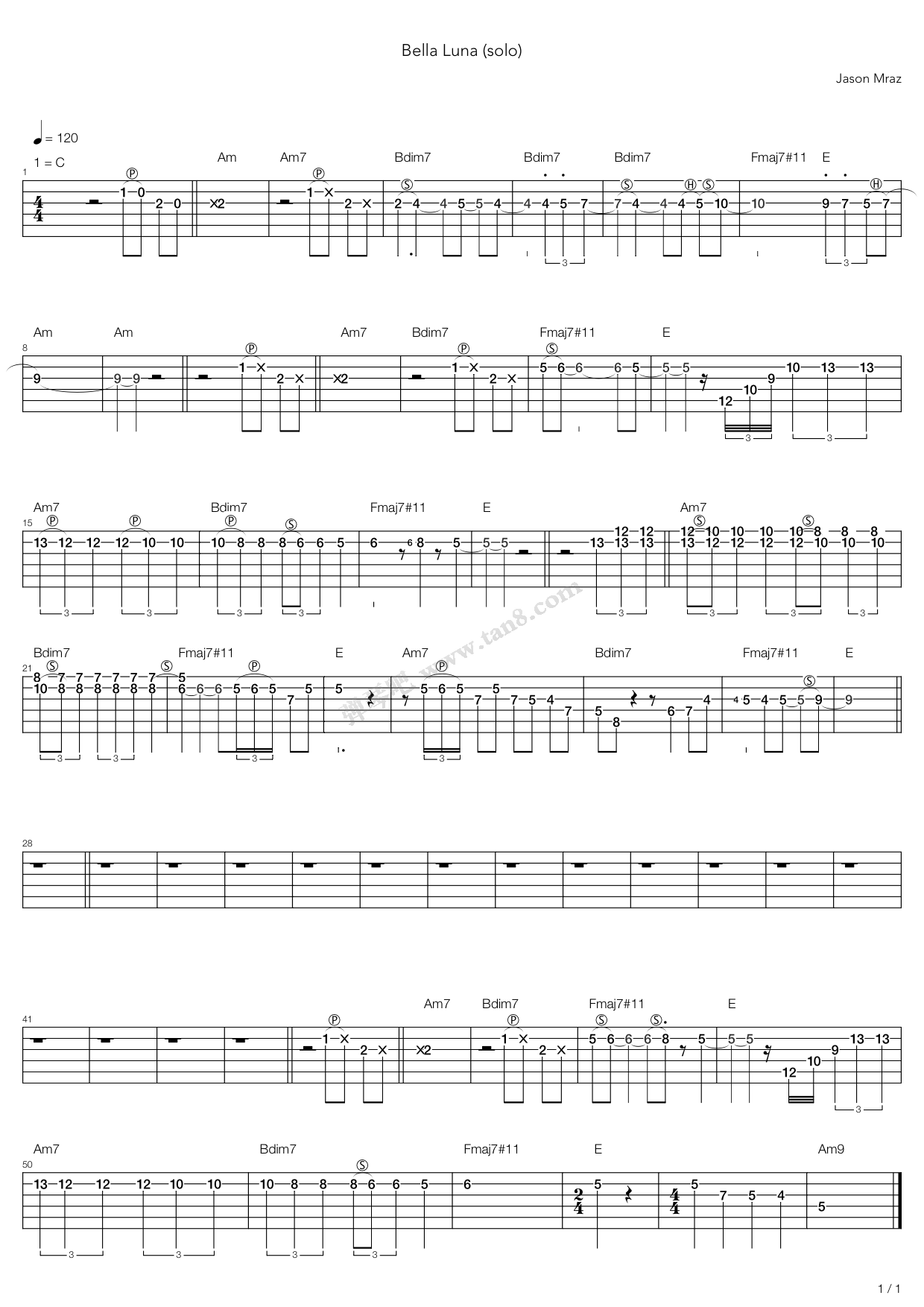 《Bella Luna》吉他谱-C大调音乐网