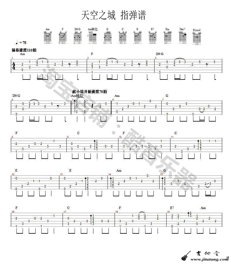 《《天空之城》吉他指弹谱_附指弹教学_简单版》吉他谱-C大调音乐网