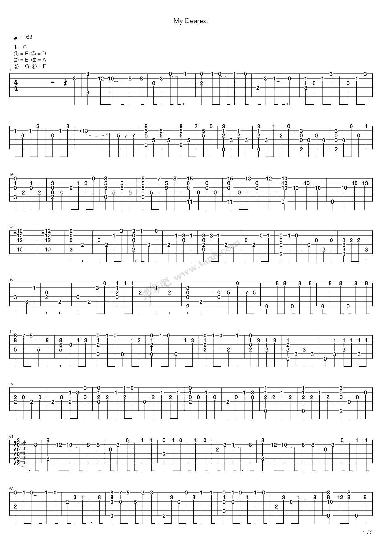 《罪恶王冠 - My Dearest》吉他谱-C大调音乐网
