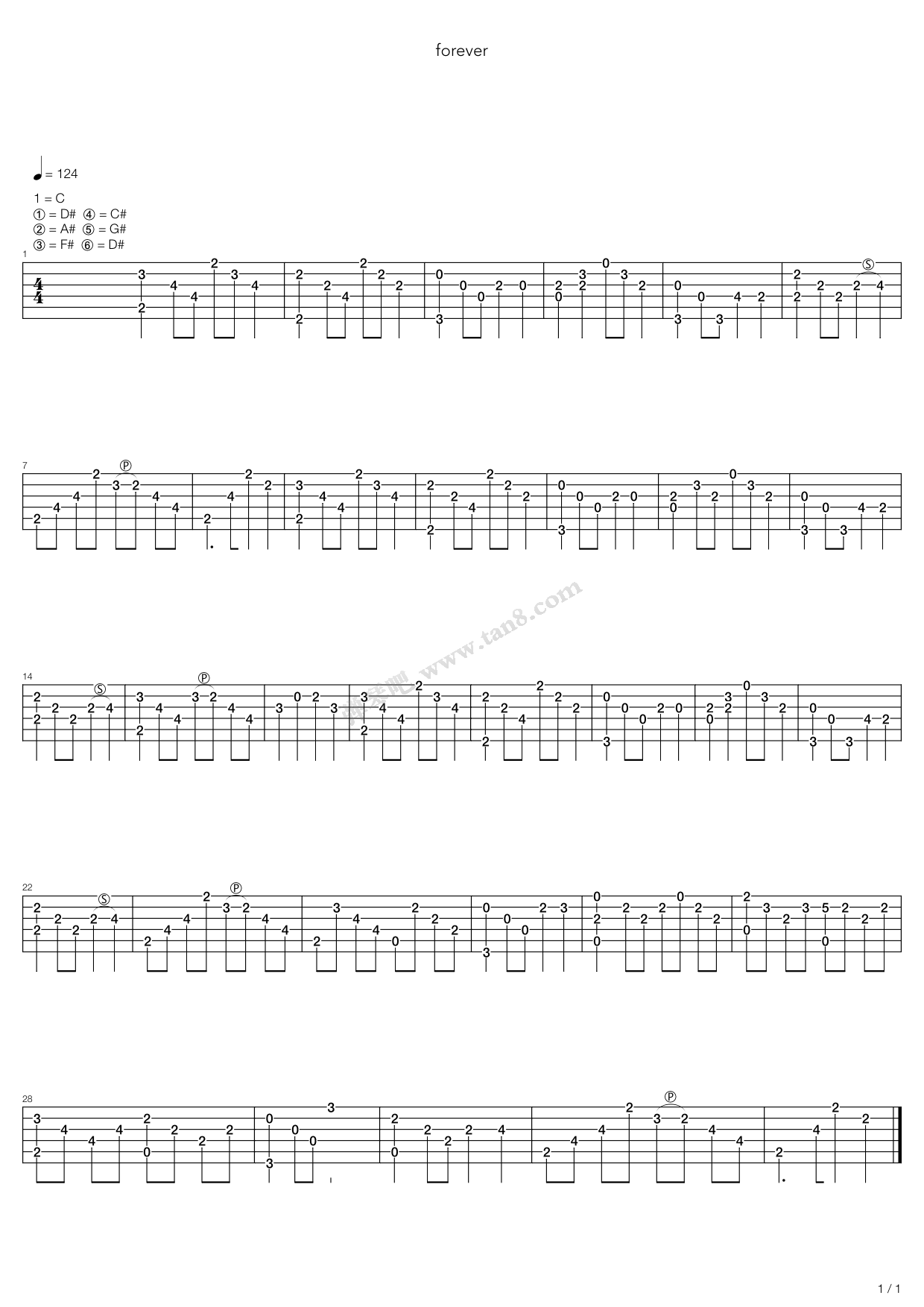 《Forever》吉他谱-C大调音乐网