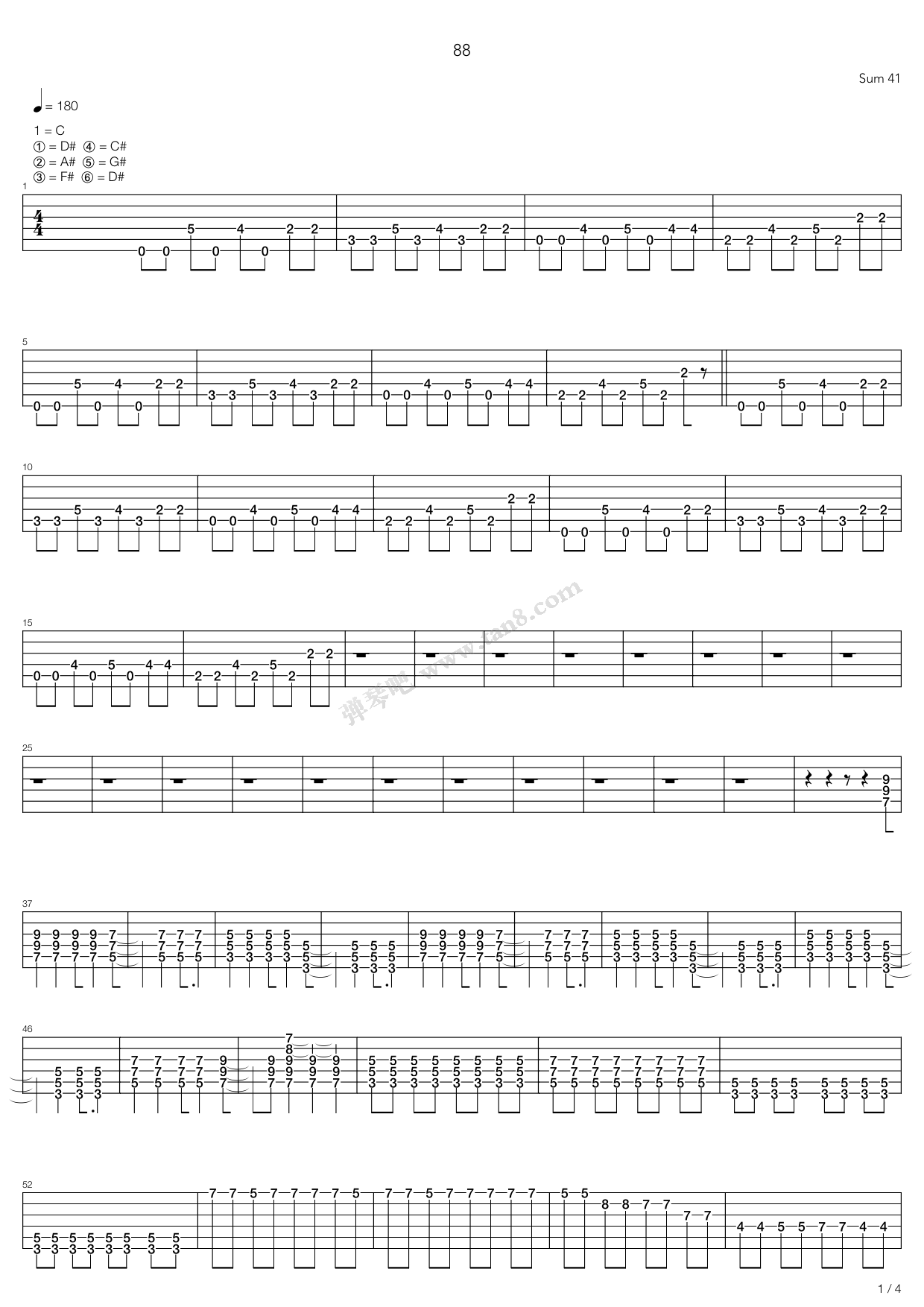 《88》吉他谱-C大调音乐网