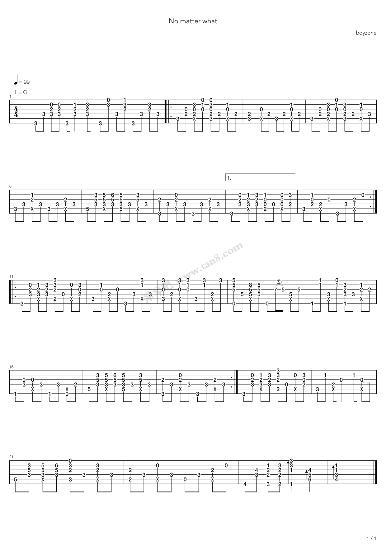 《No Matter What修正版》吉他谱-C大调音乐网