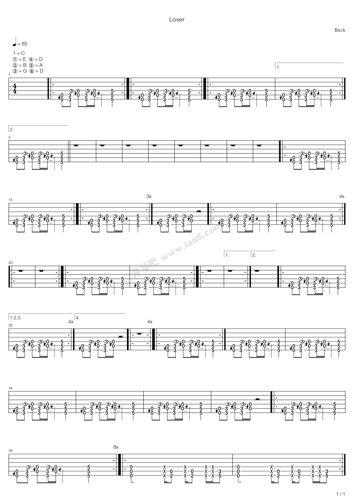《Loser》吉他谱-C大调音乐网