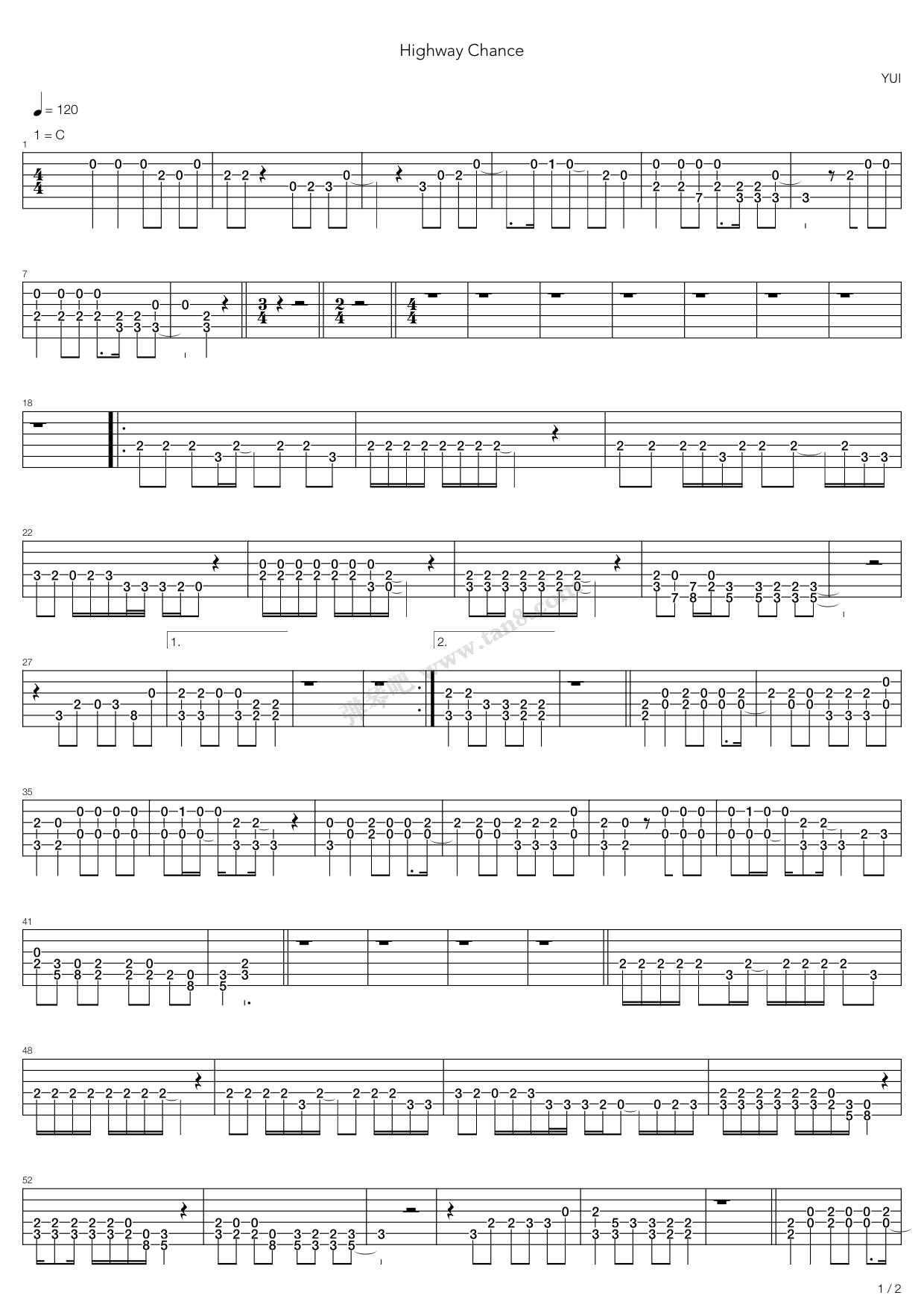 《Highway Chance》吉他谱-C大调音乐网