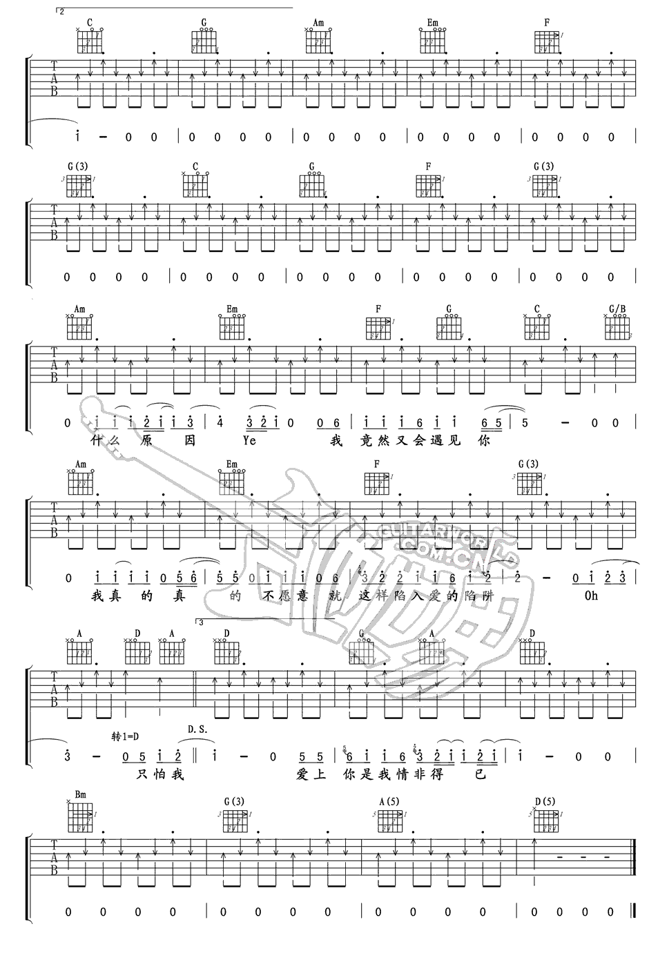 《情非得已吉他谱_情非得已吉他六线谱下载》吉他谱-C大调音乐网