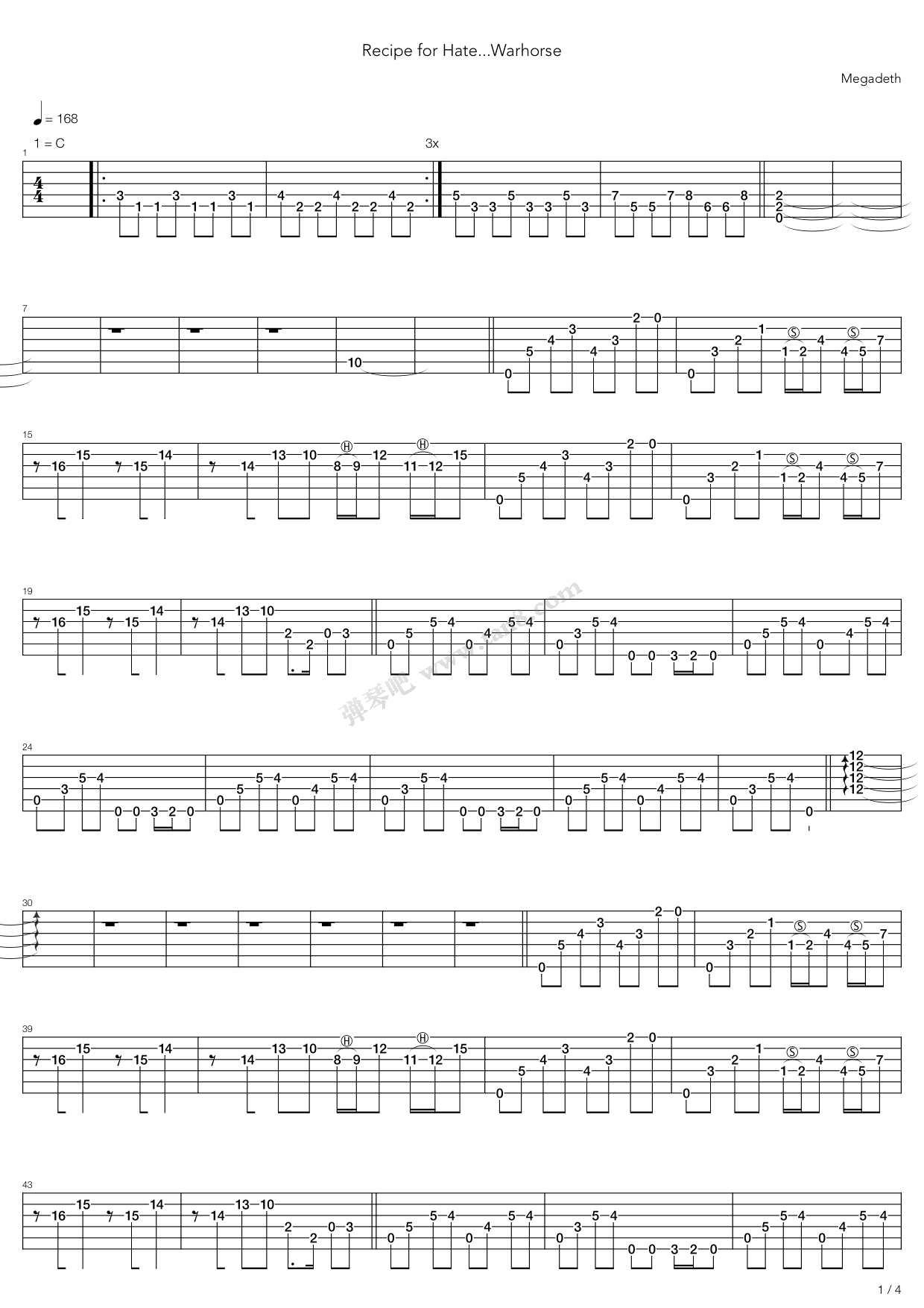 《Recipe For Hate Warhorse》吉他谱-C大调音乐网