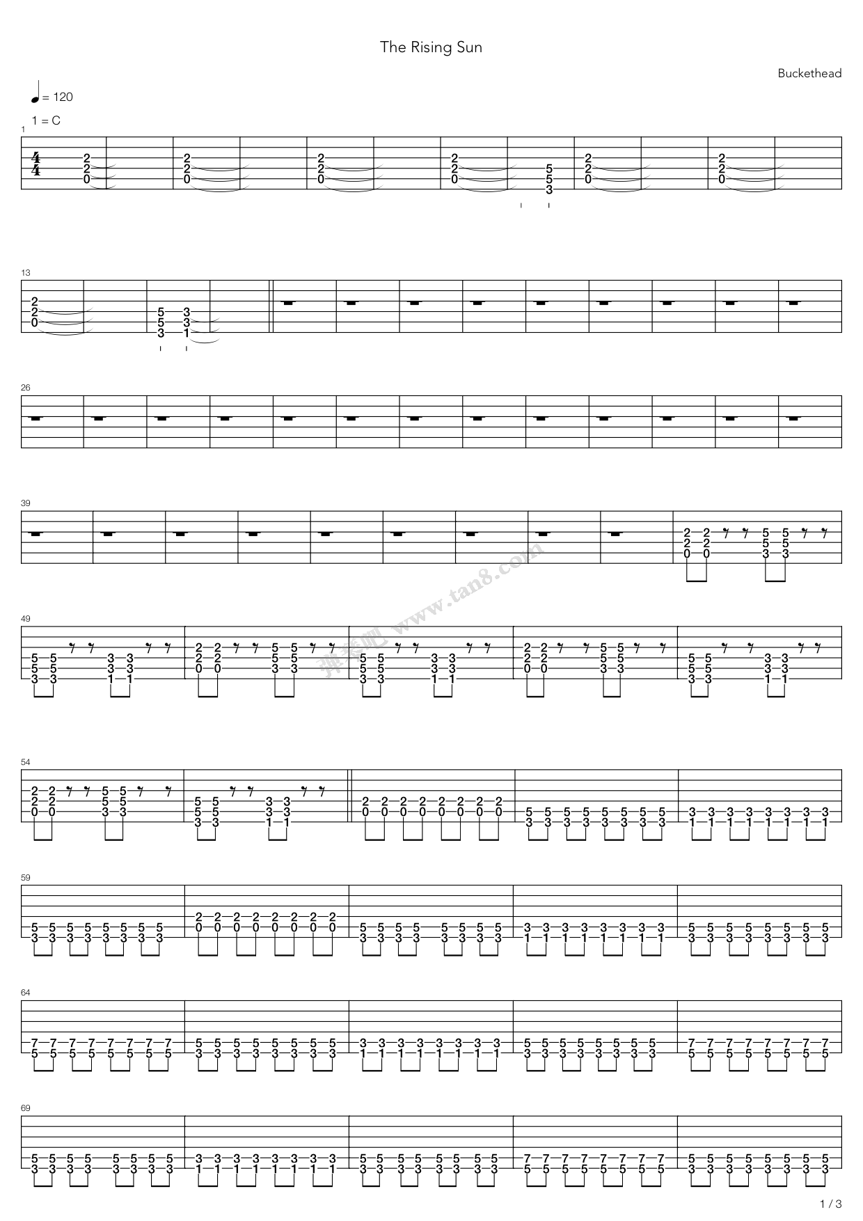 《The Rising Sun》吉他谱-C大调音乐网