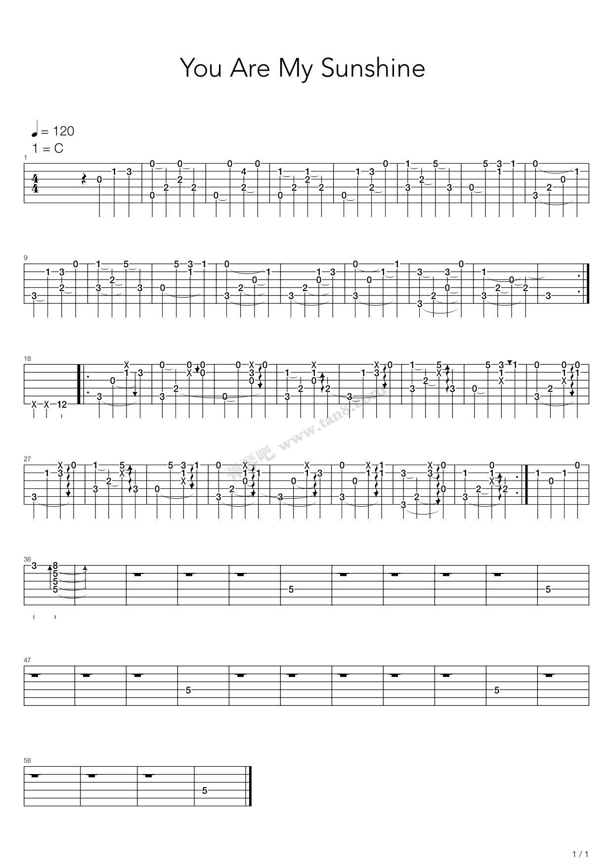 《You Are My Sunshine》吉他谱-C大调音乐网