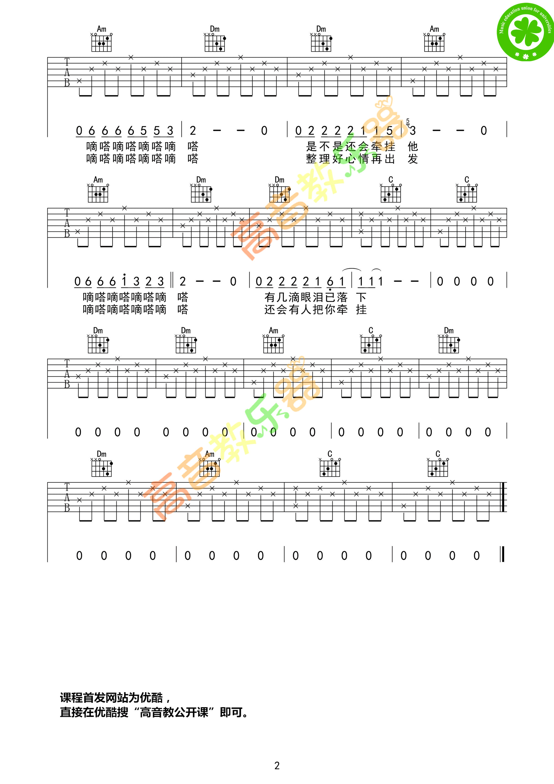 《《滴答》吉他谱 侃侃 C调入门版-高音教》吉他谱-C大调音乐网