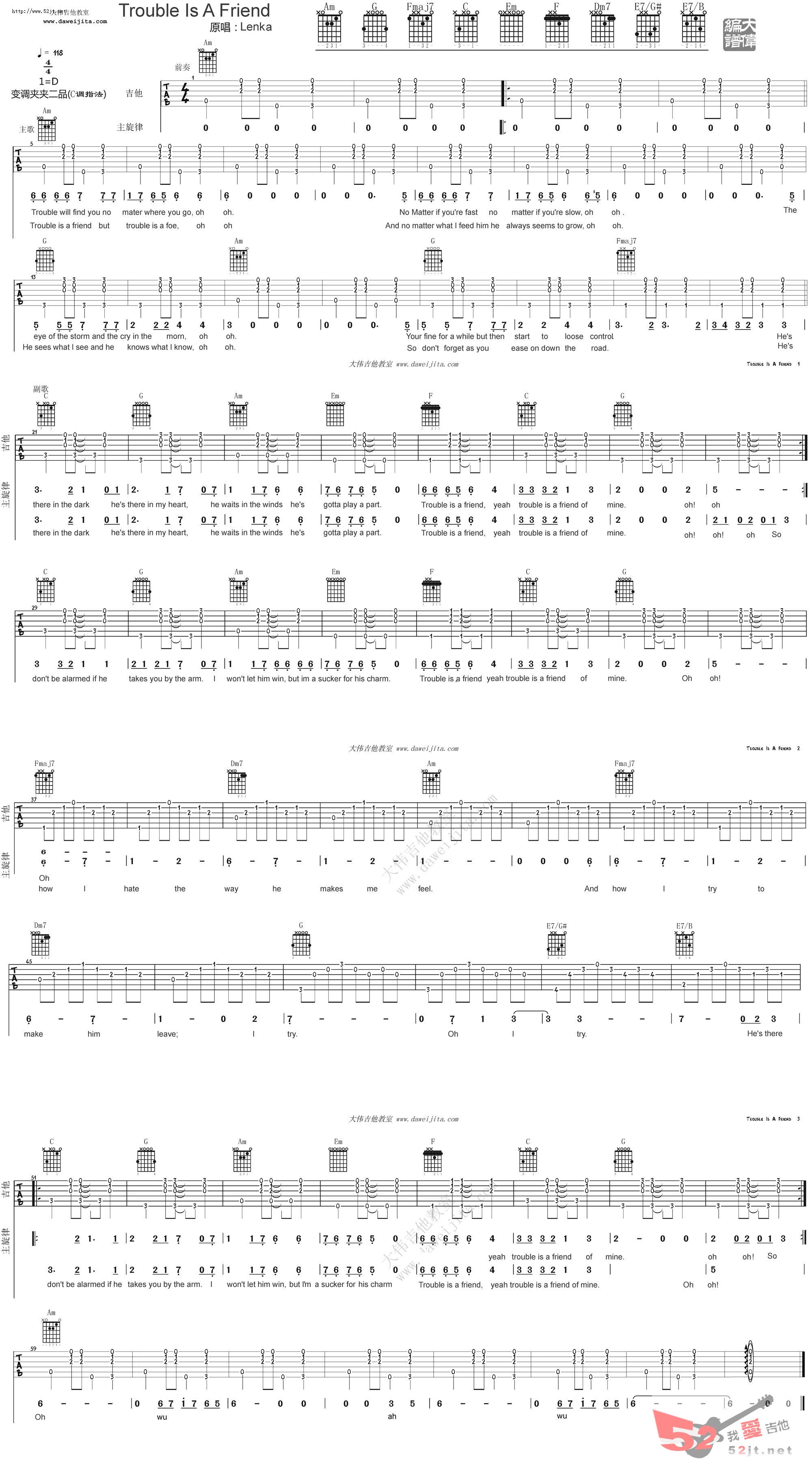 《trouble is a friend吉他谱视频》吉他谱-C大调音乐网