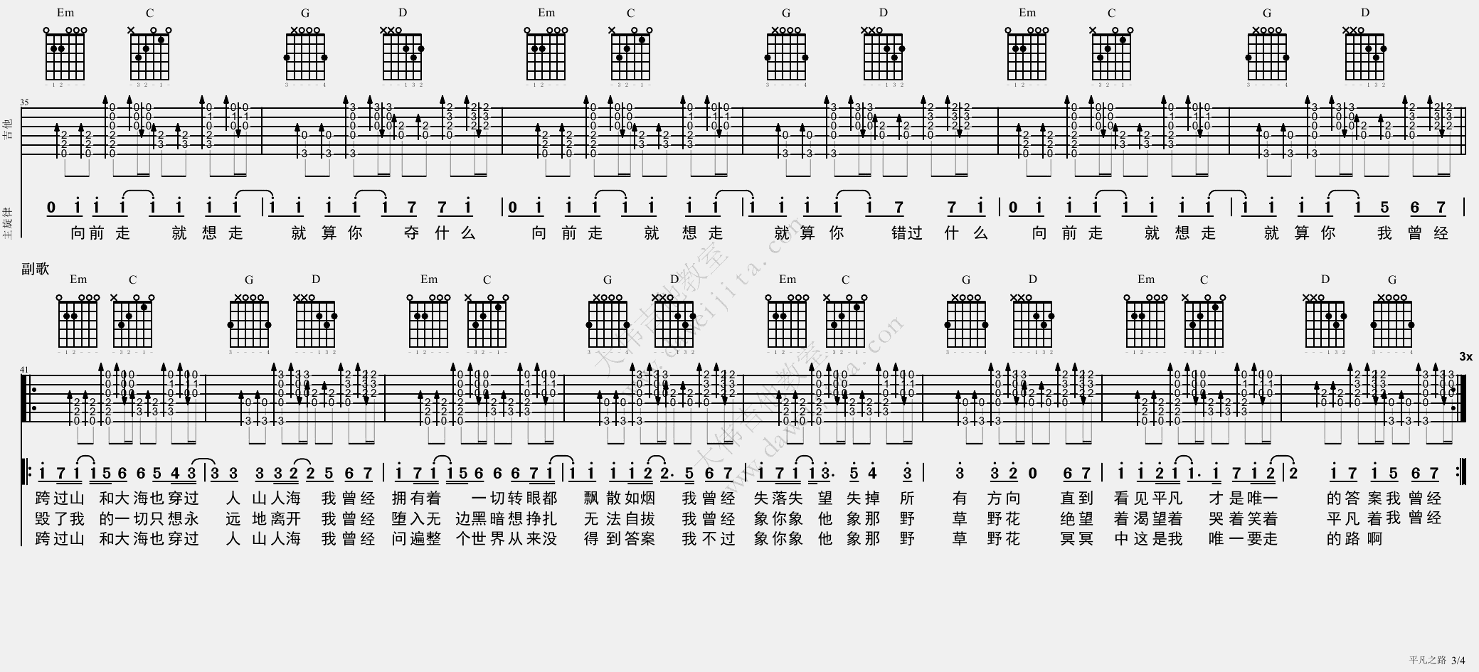 《《平凡之路》吉他谱/吉他弹唱教学_朴树教学》吉他谱-C大调音乐网