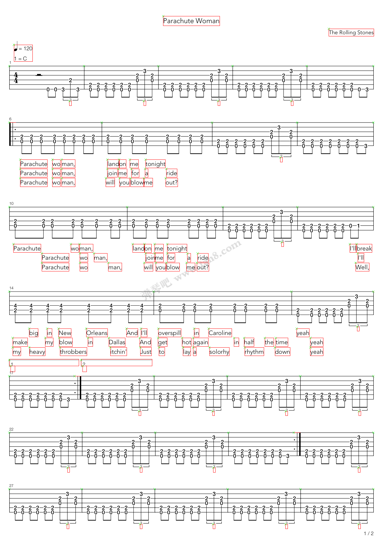《Parachute Woman》吉他谱-C大调音乐网