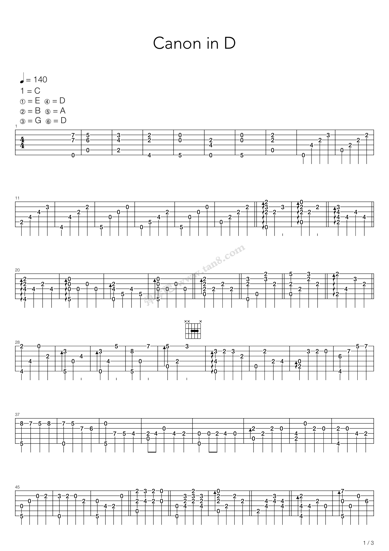 《卡农(Canon)》吉他谱-C大调音乐网