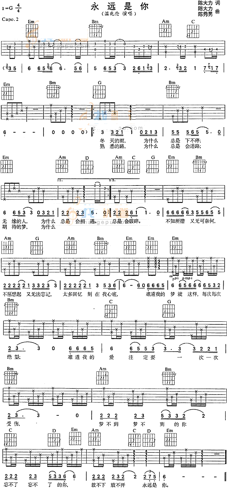 《永远是你》吉他谱-C大调音乐网