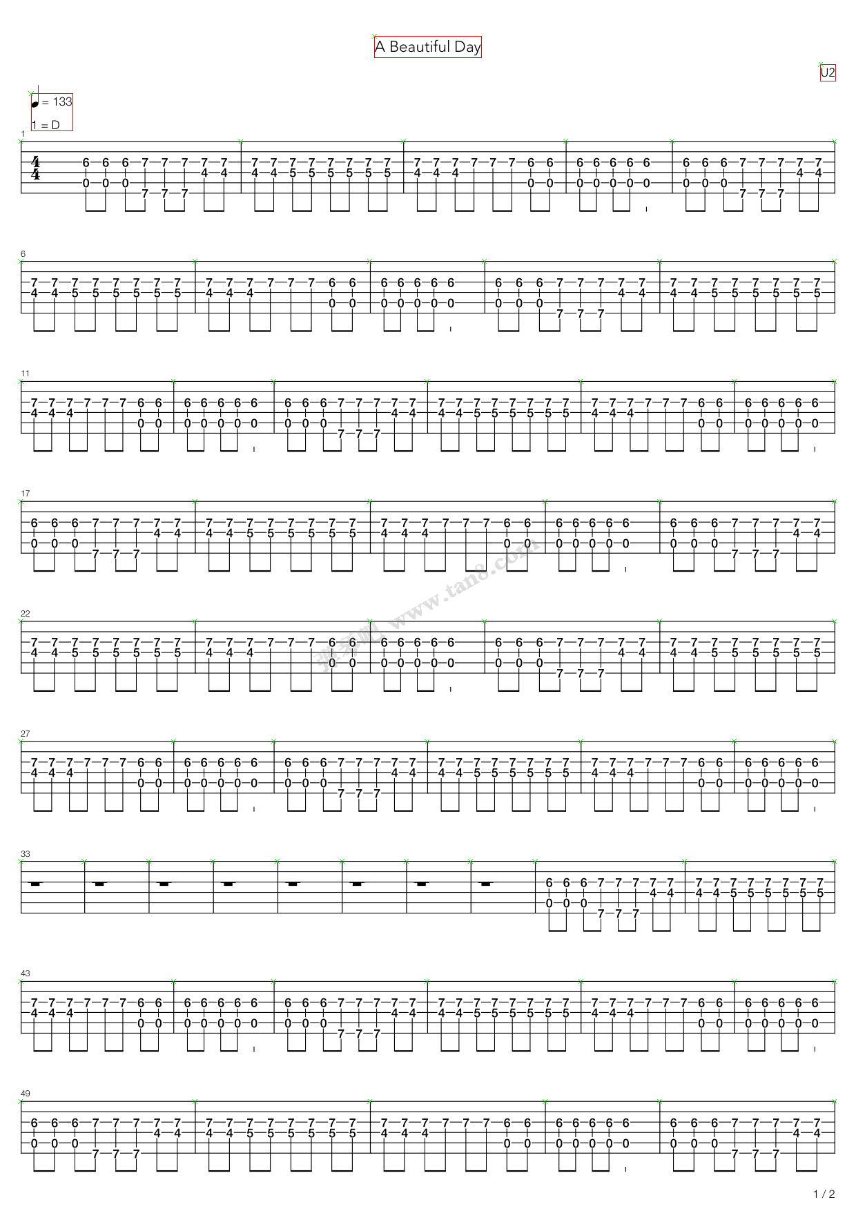 《Beautiful Day》吉他谱-C大调音乐网