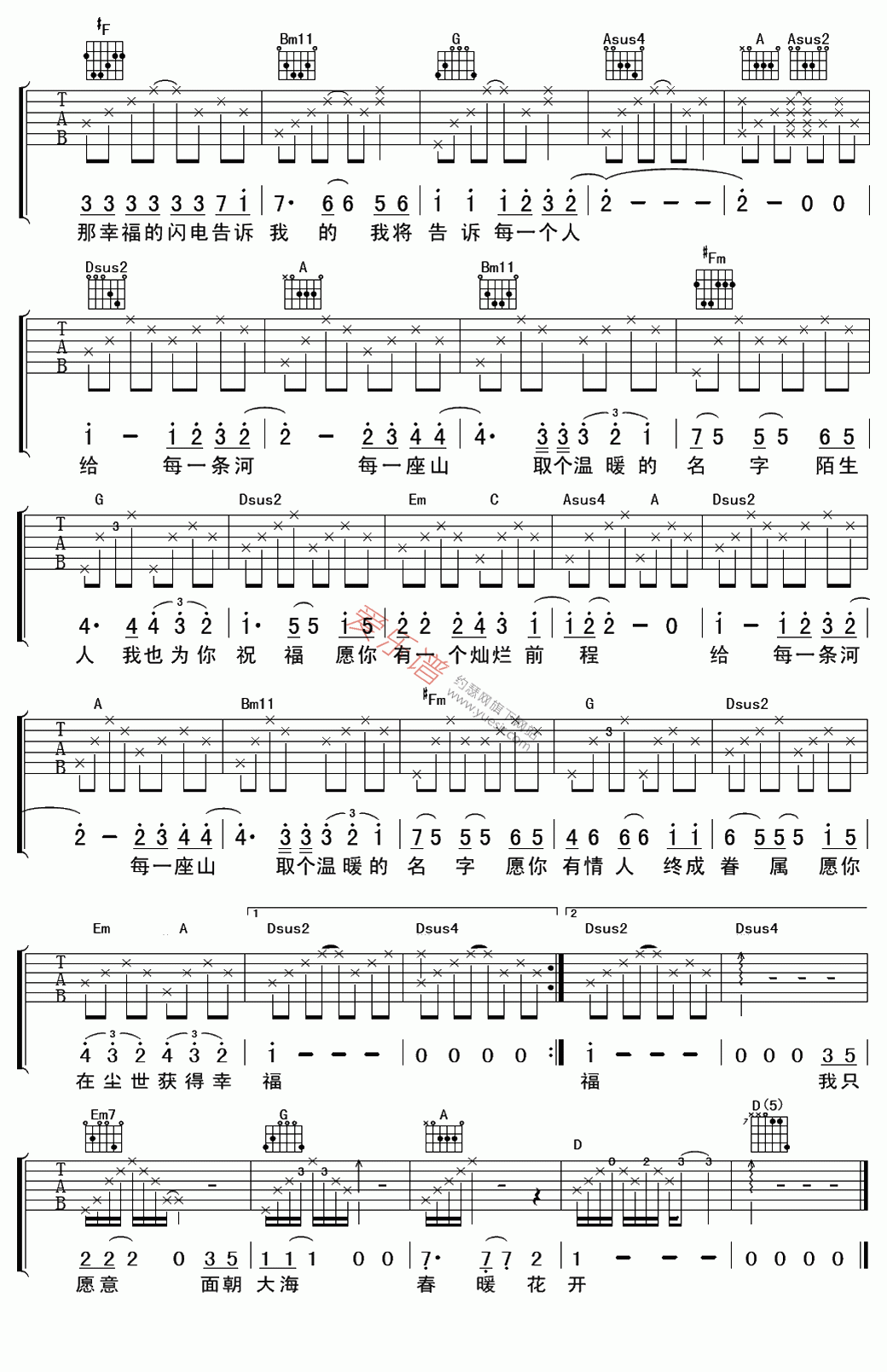 《湖畔《面朝大海 春暖花开》》吉他谱-C大调音乐网