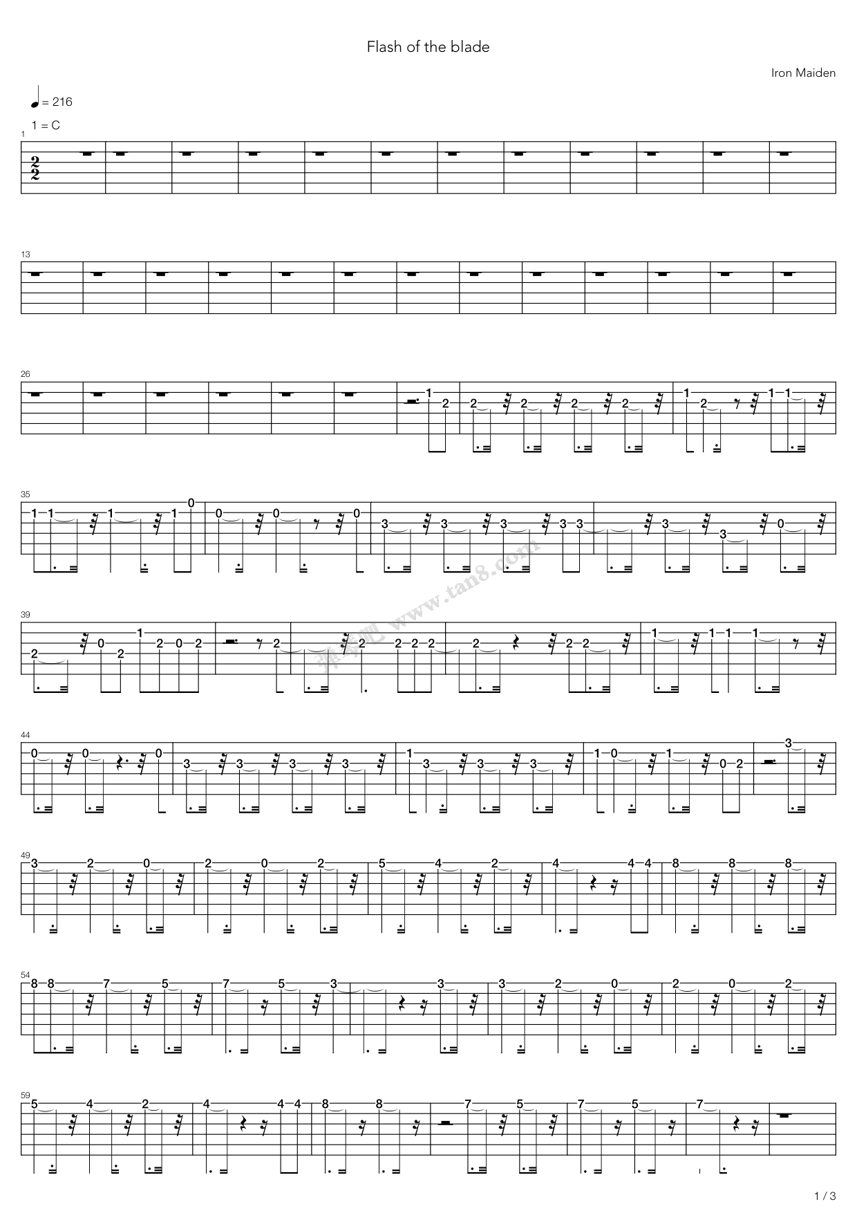 《Flash Of The Blade》吉他谱-C大调音乐网