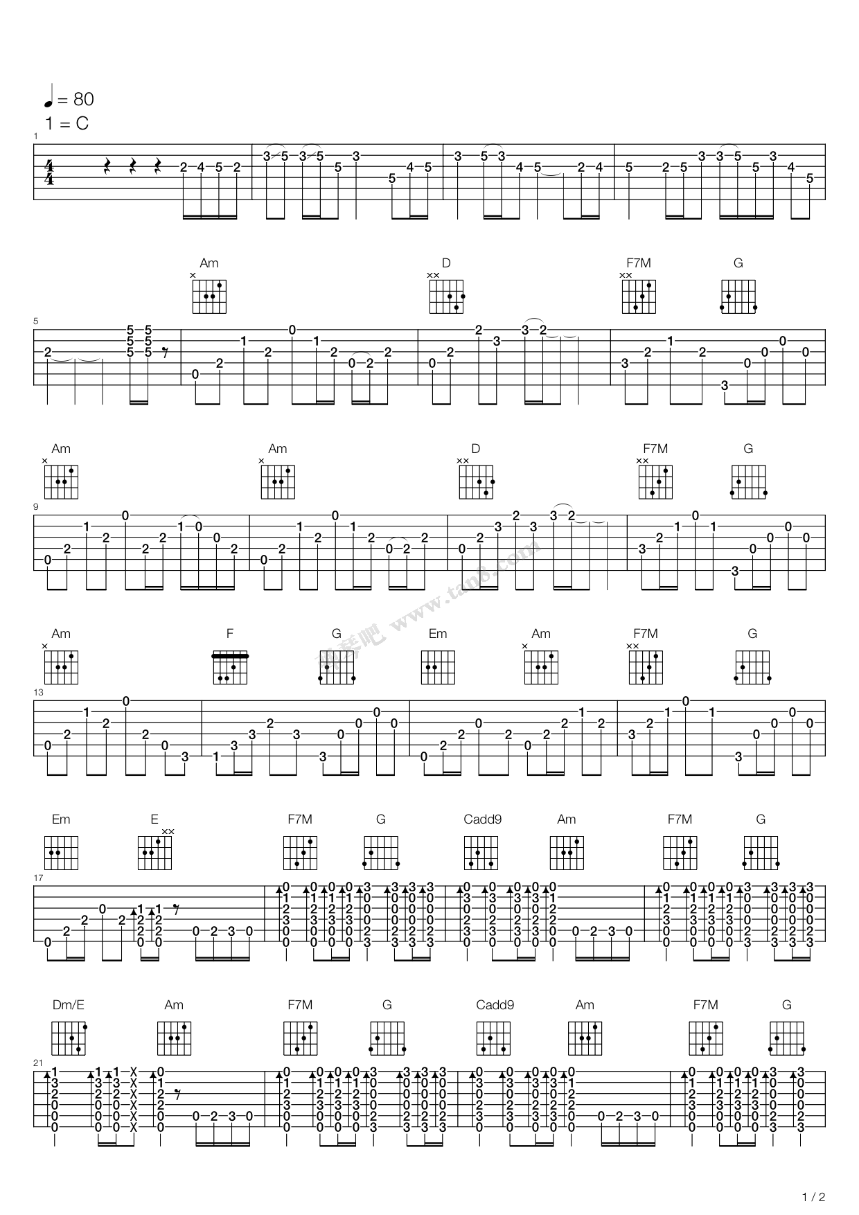 《停停走走》吉他谱-C大调音乐网