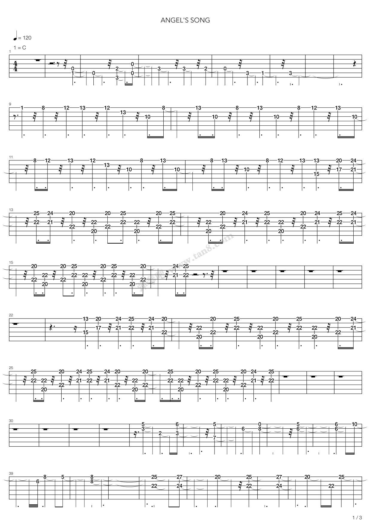 《Angels Song》吉他谱-C大调音乐网
