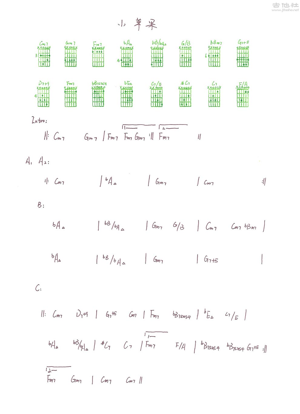 《小苹果 手写版吉他谱 照相机拍下来的谱》吉他谱-C大调音乐网
