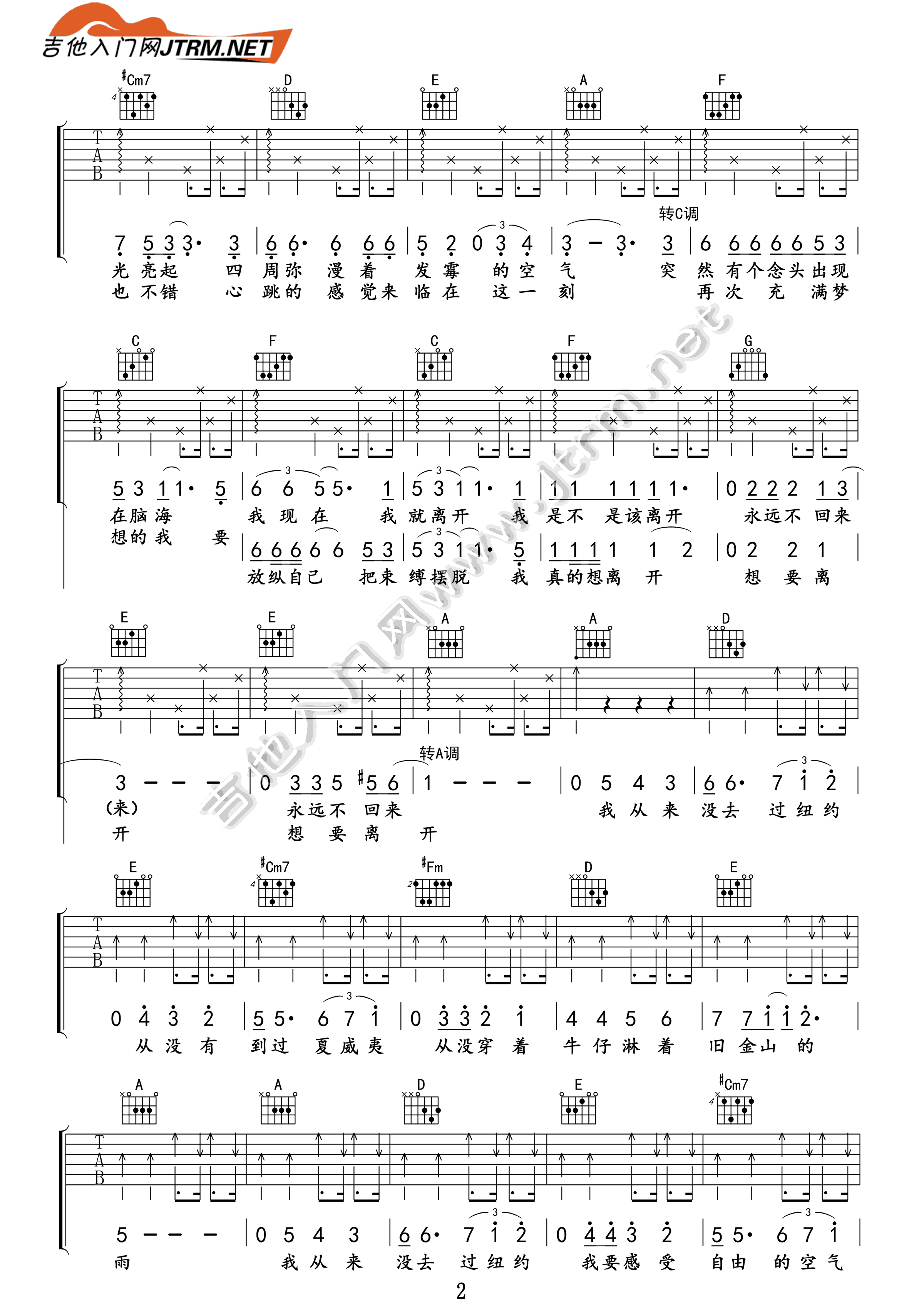 筷子兄弟 我从来没去过纽约吉他谱-C大调音乐网