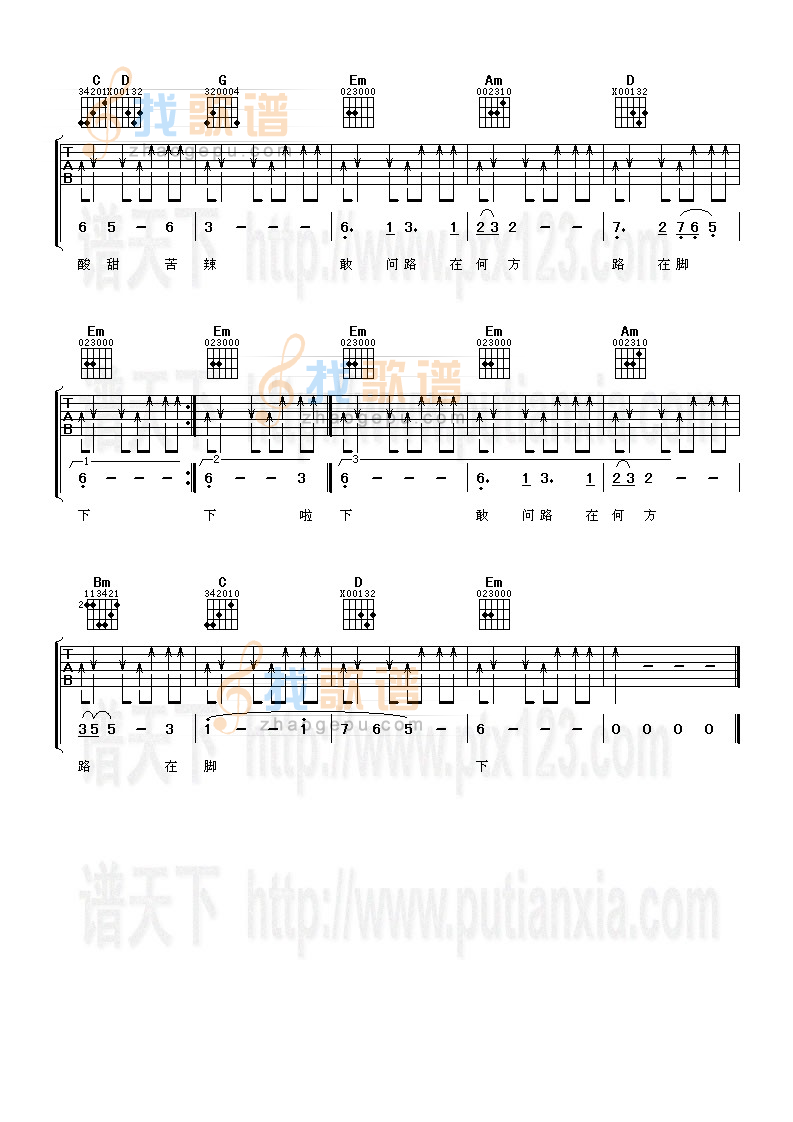 《敢问路在何方》吉他谱-C大调音乐网