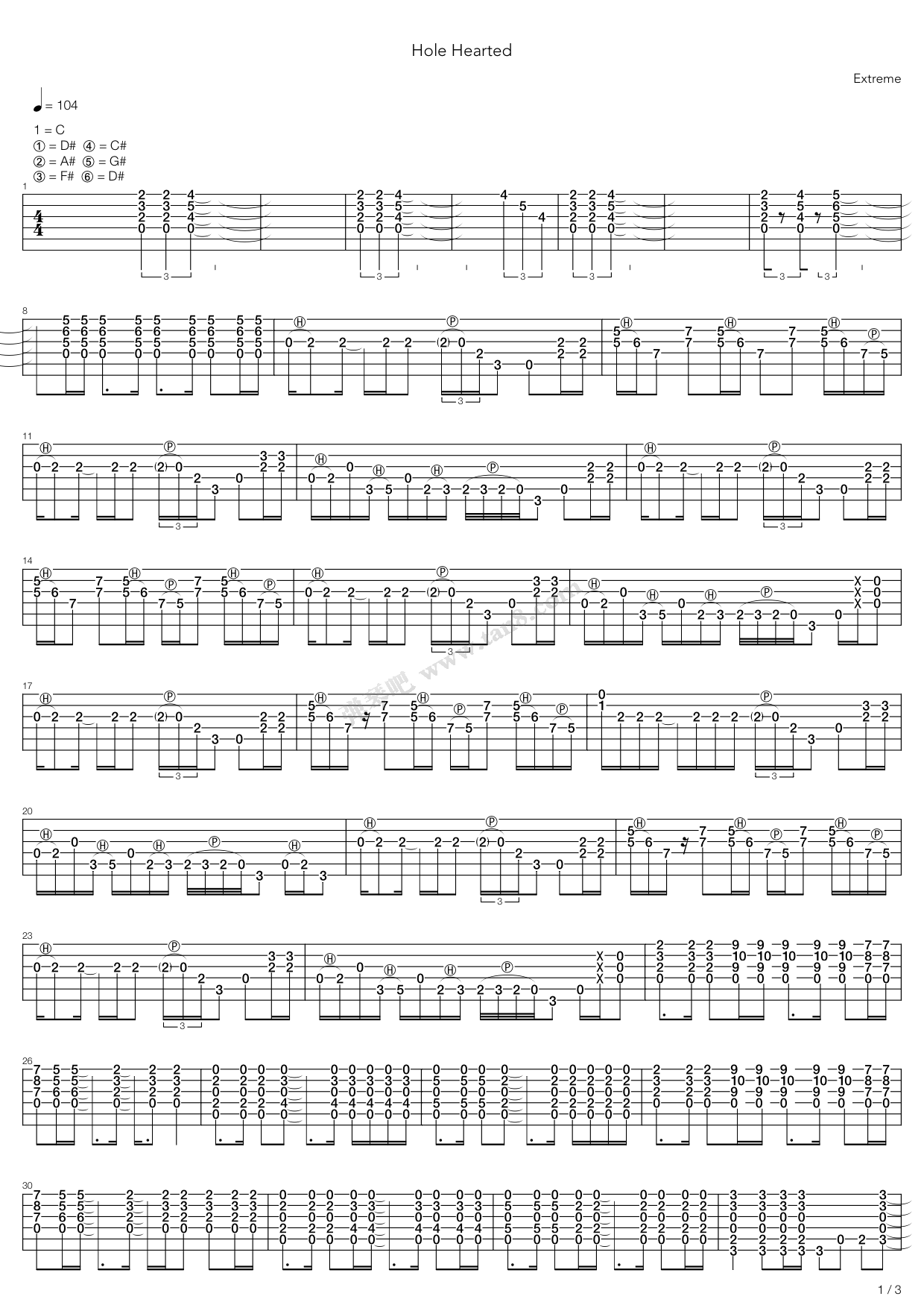 《Hole Hearted》吉他谱-C大调音乐网