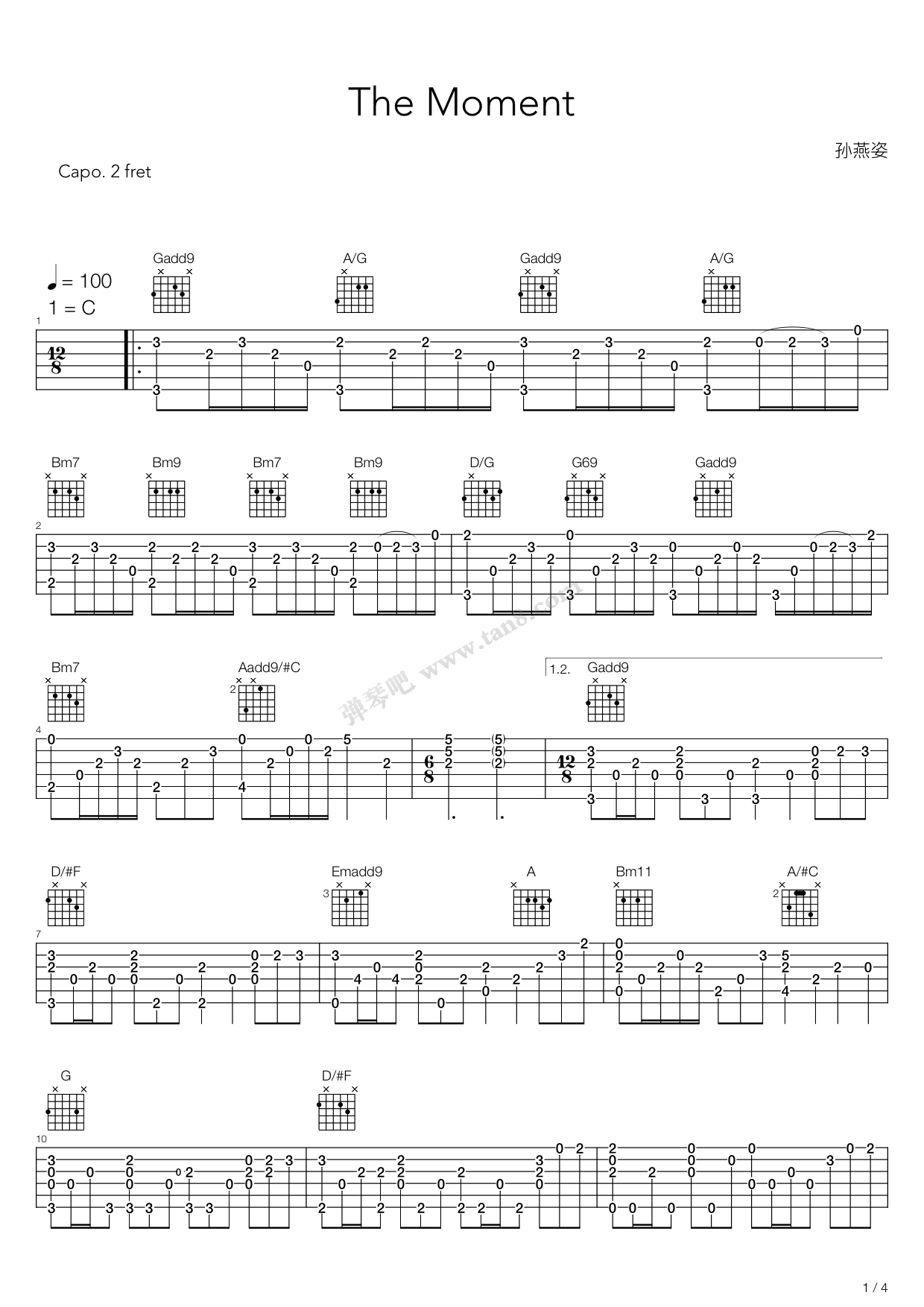 《The Moment（指弹版，卢家宏）》吉他谱-C大调音乐网