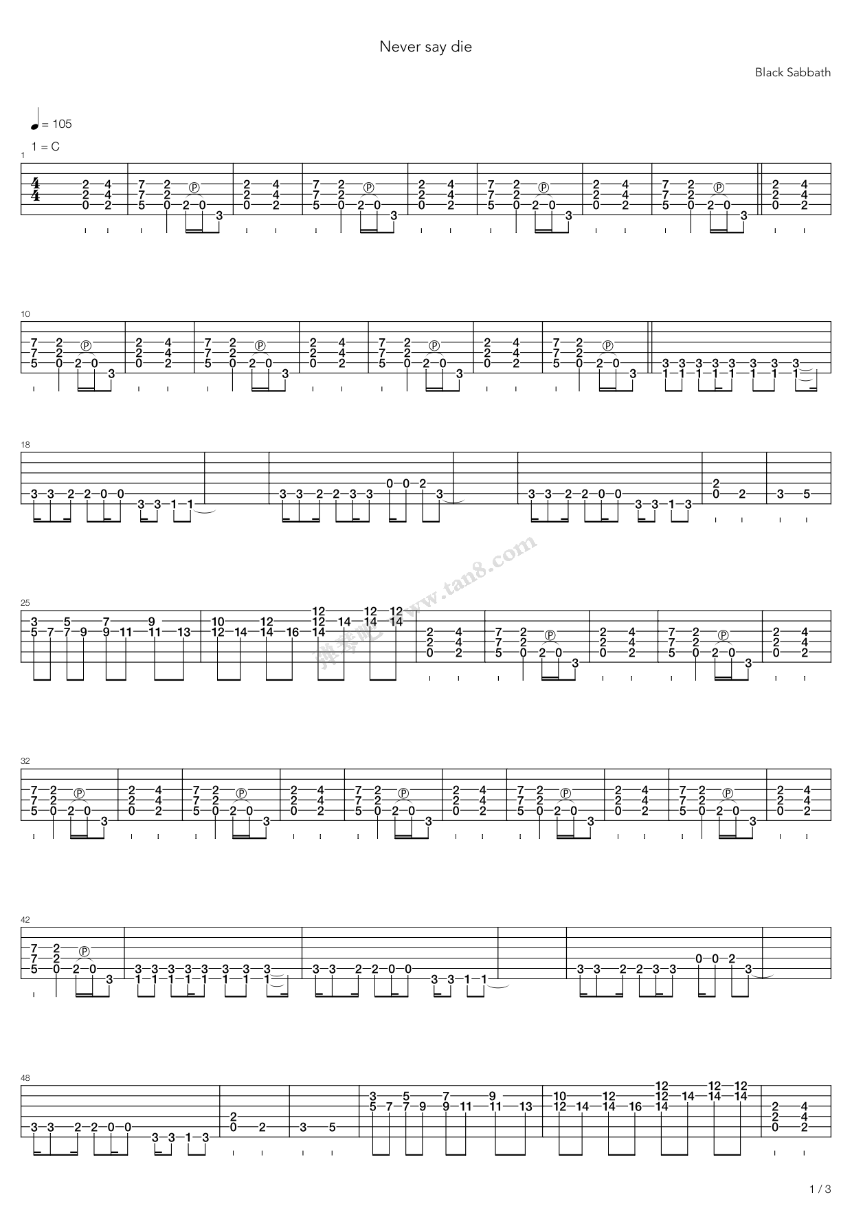 《Never Say Die》吉他谱-C大调音乐网