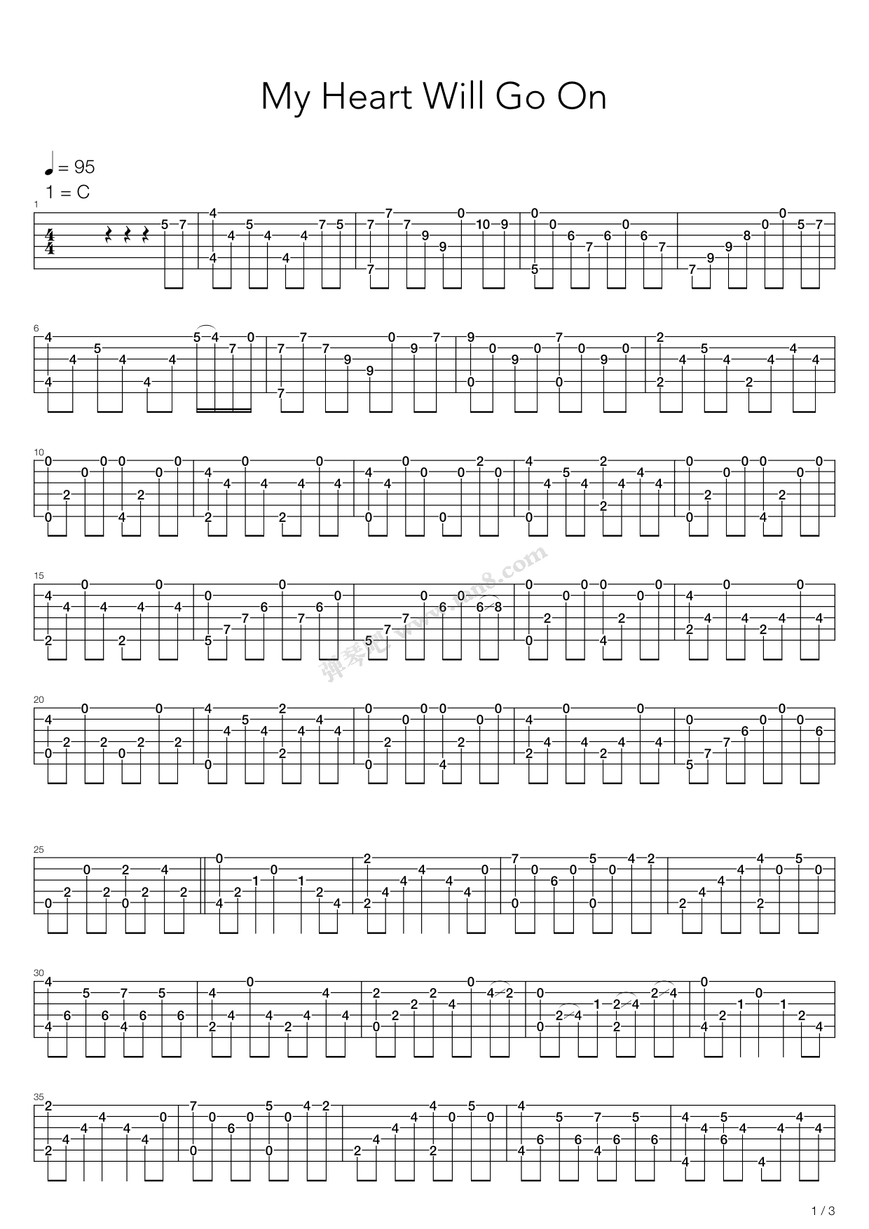 《My Heart Will Go On(我心永恒)》吉他谱-C大调音乐网