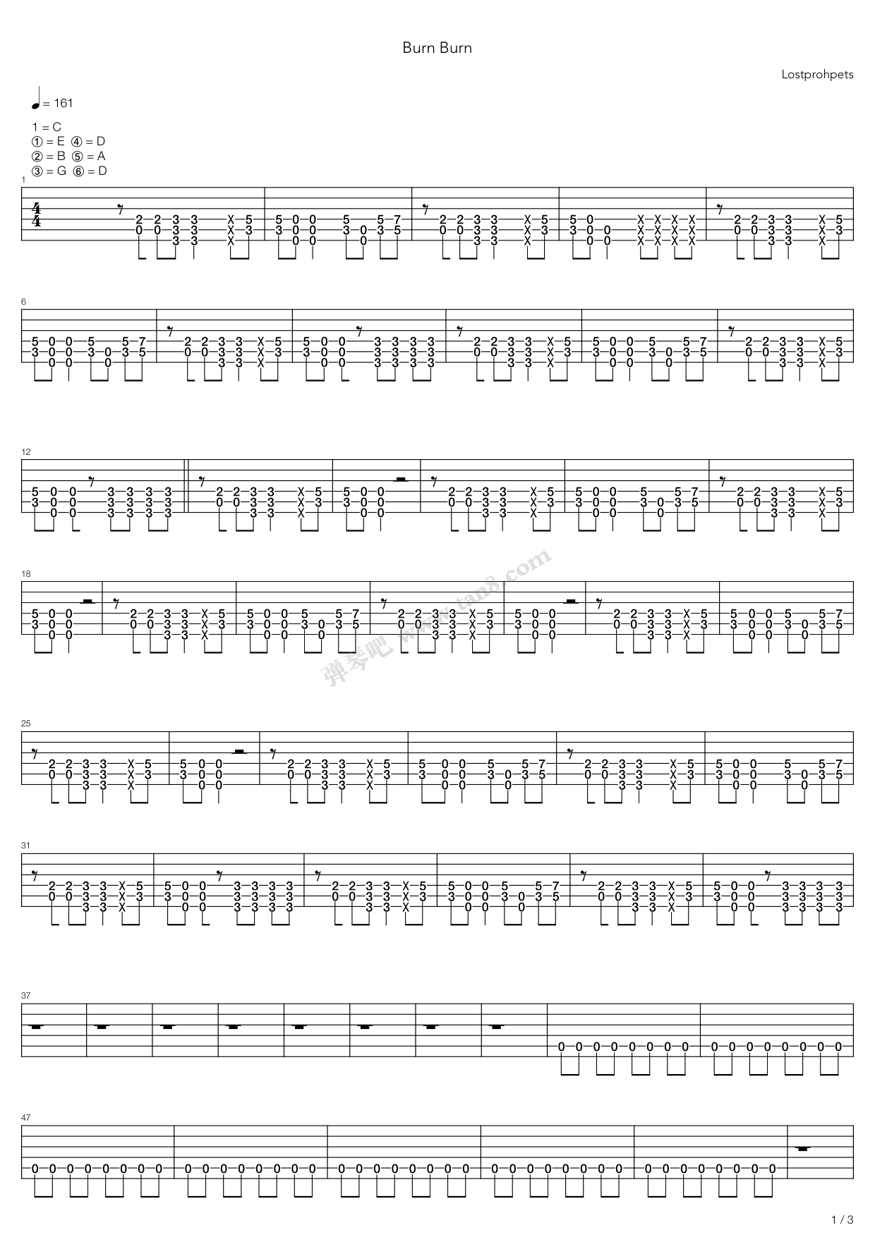 《Burn Burn》吉他谱-C大调音乐网