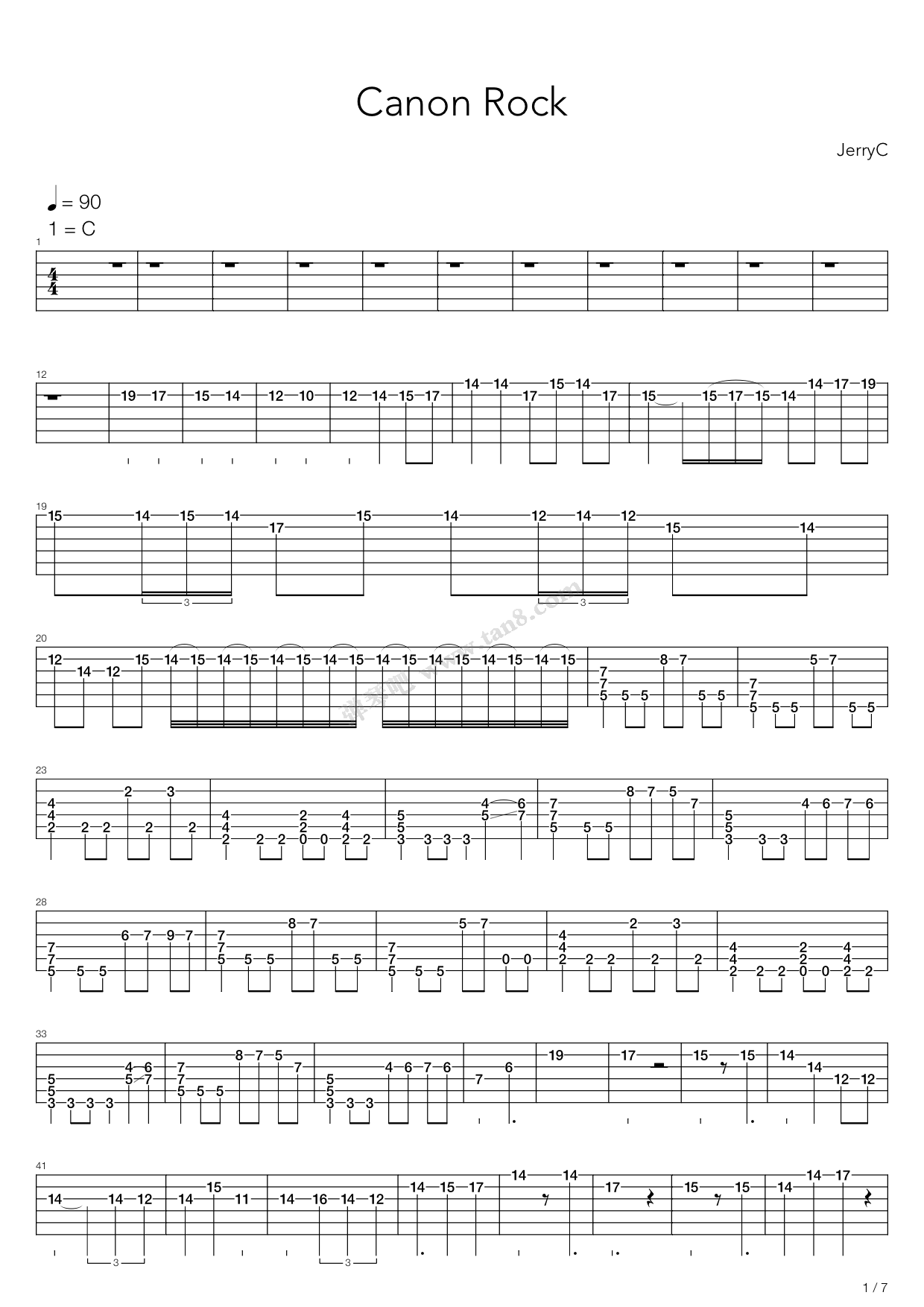 《卡农 摇滚版（Canon Rock）》吉他谱-C大调音乐网