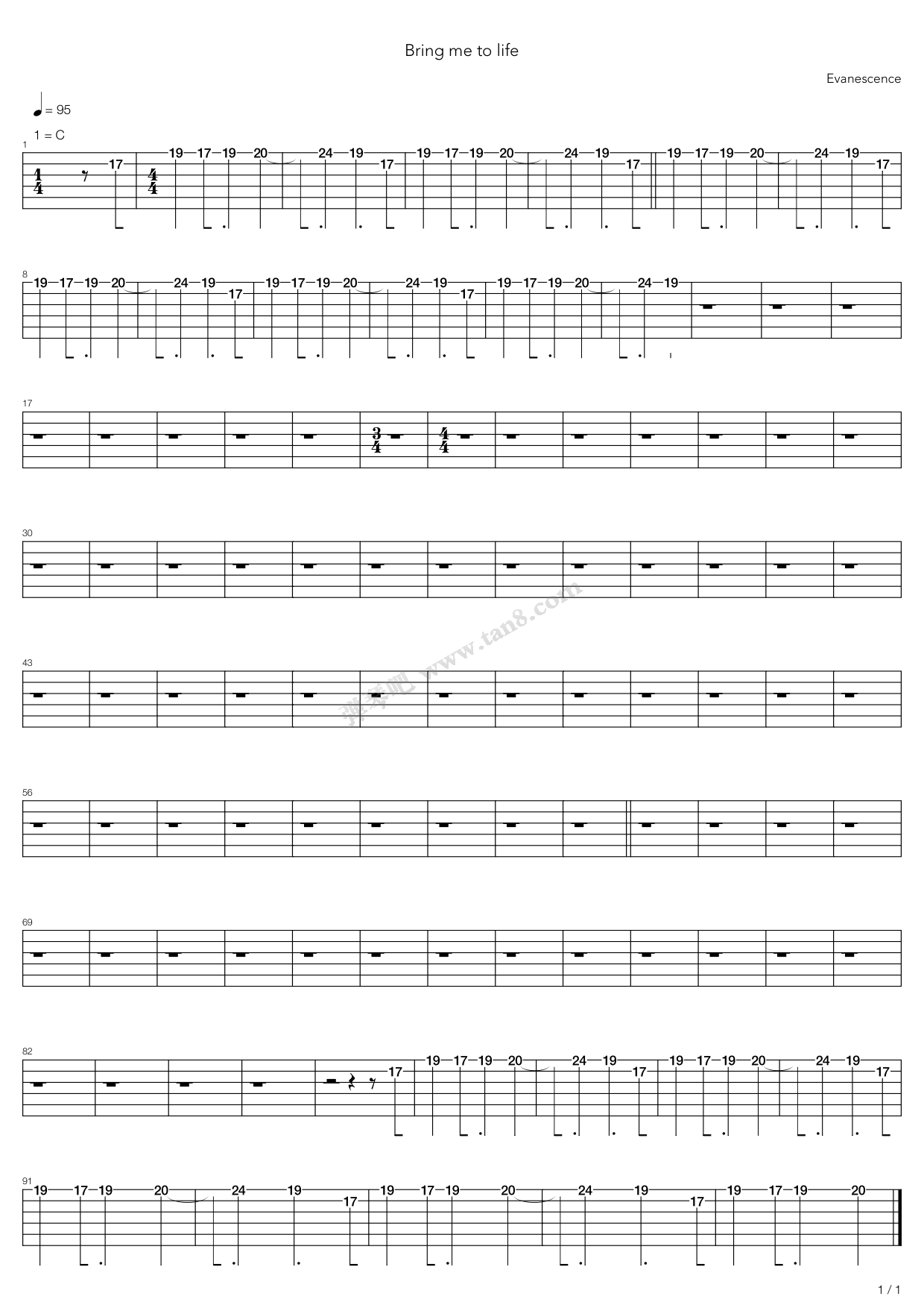 《Bring Me To Life》吉他谱-C大调音乐网