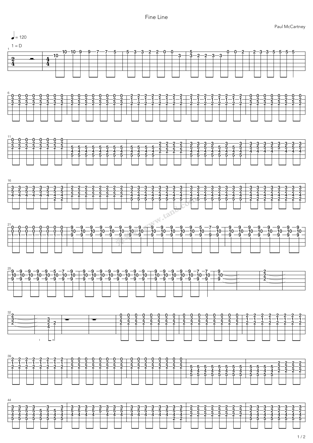 《Fine Line》吉他谱-C大调音乐网