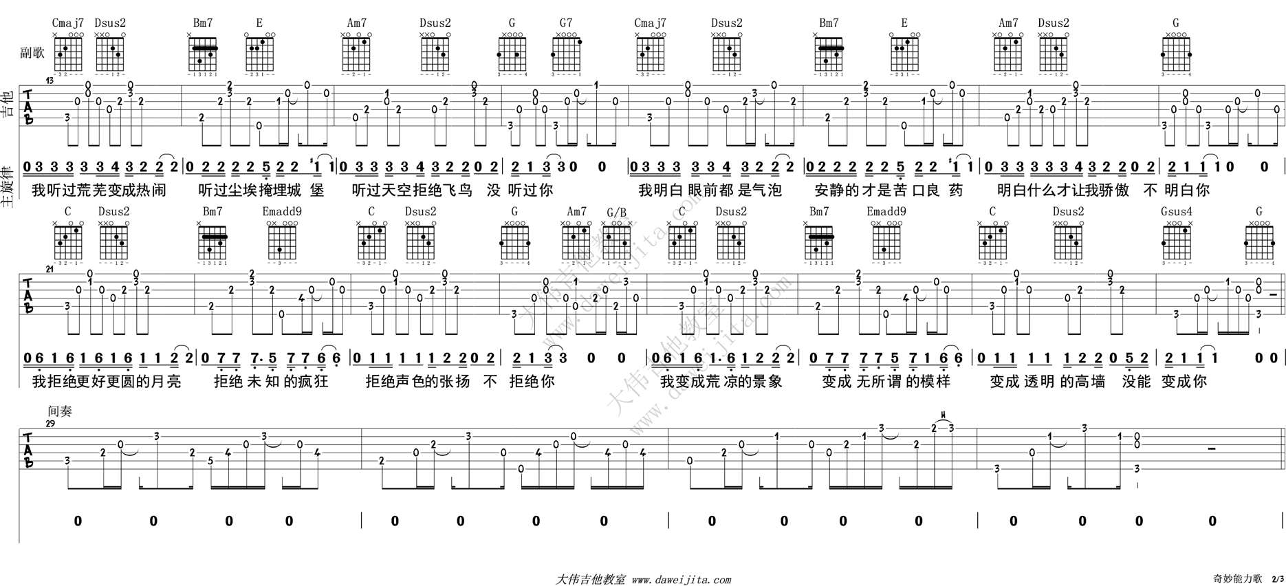 《陈粒《奇妙能力歌》吉他弹唱视频教学附谱》吉他谱-C大调音乐网