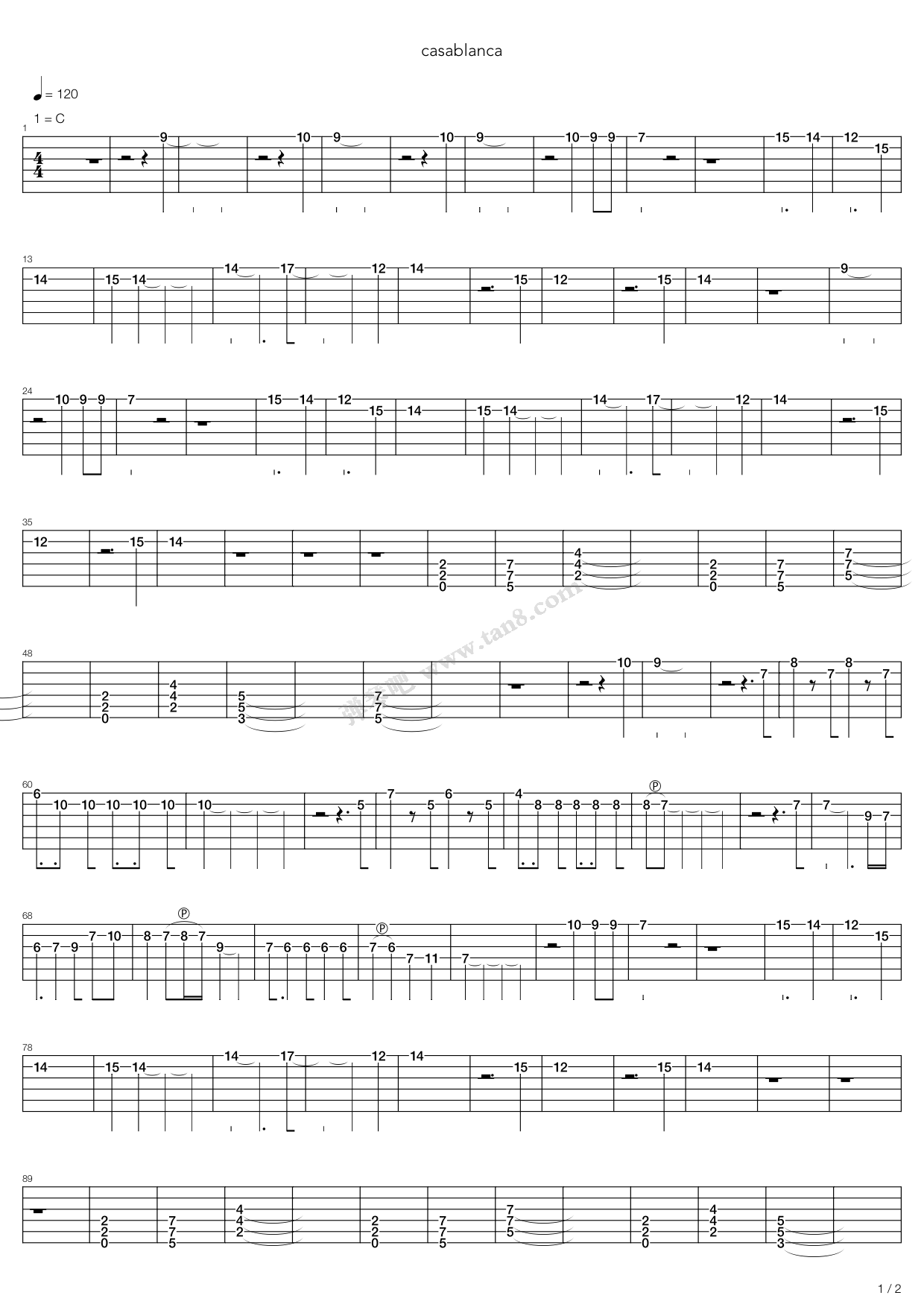《Casablanca (卡萨布兰卡)》吉他谱-C大调音乐网