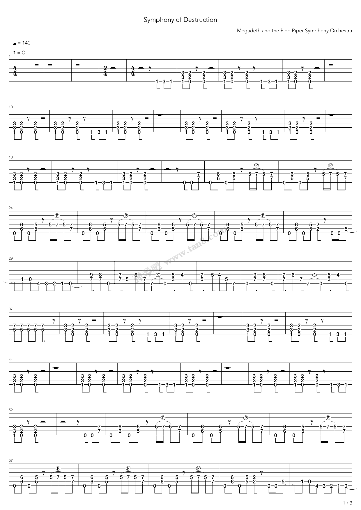 《Symphony Of Destruction》吉他谱-C大调音乐网