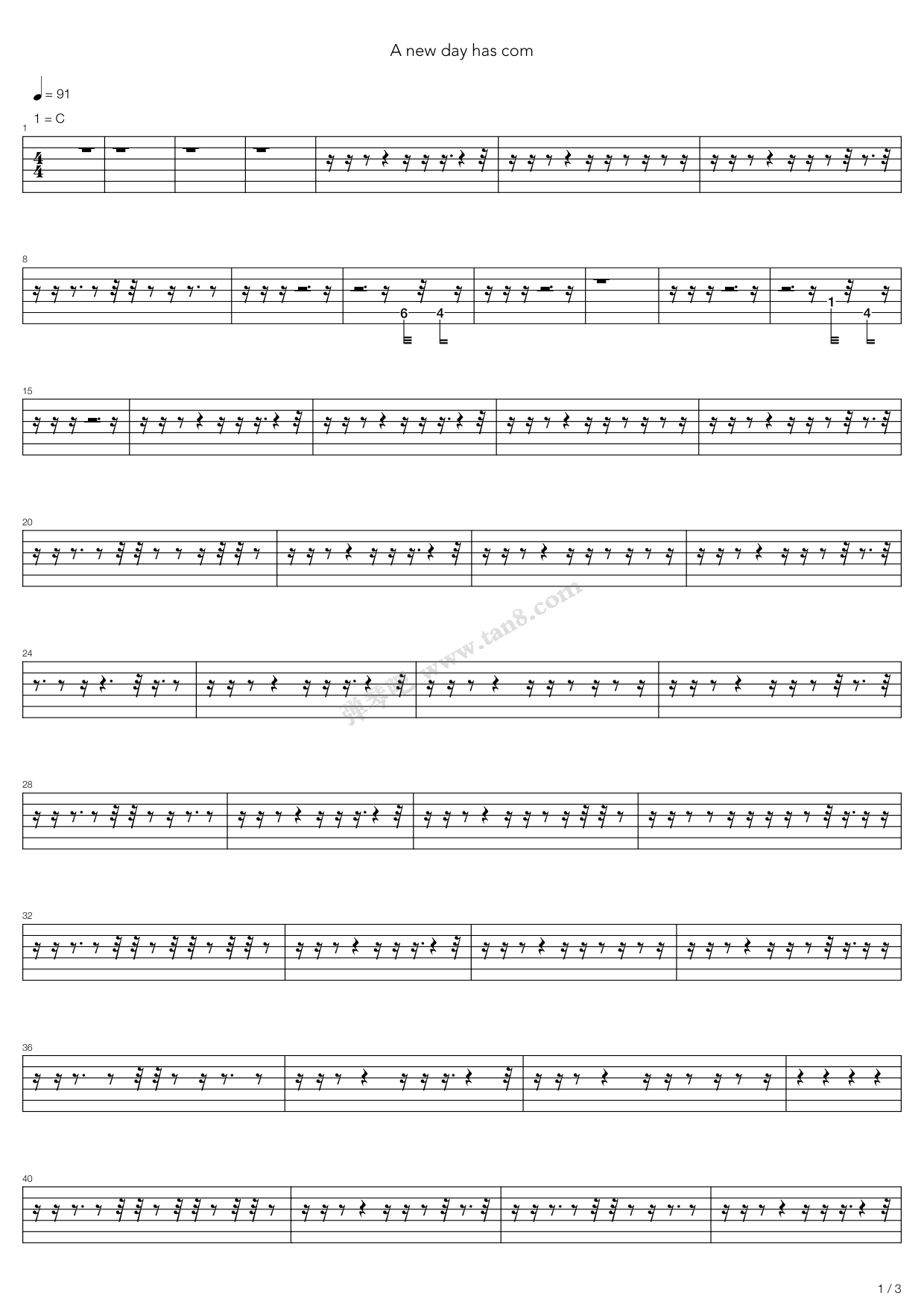 《A New Day Has Come》吉他谱-C大调音乐网
