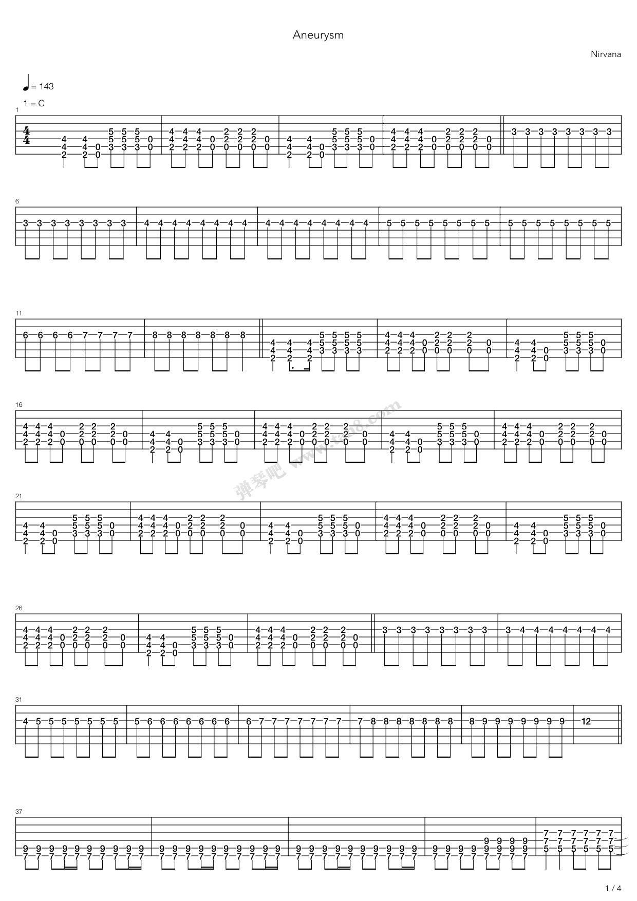 《Aneurysm》吉他谱-C大调音乐网
