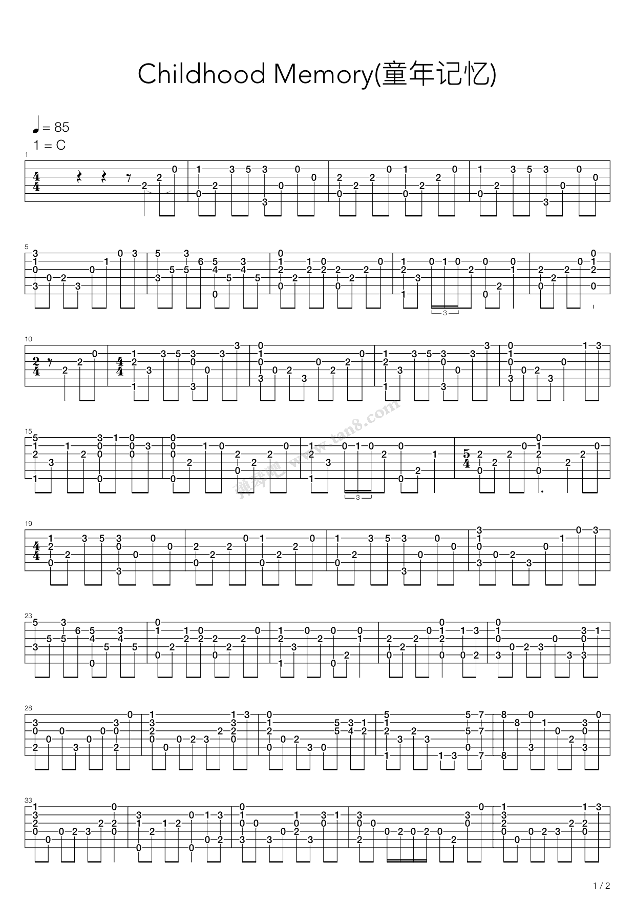 《Childhood Memory(童年记忆)》吉他谱-C大调音乐网