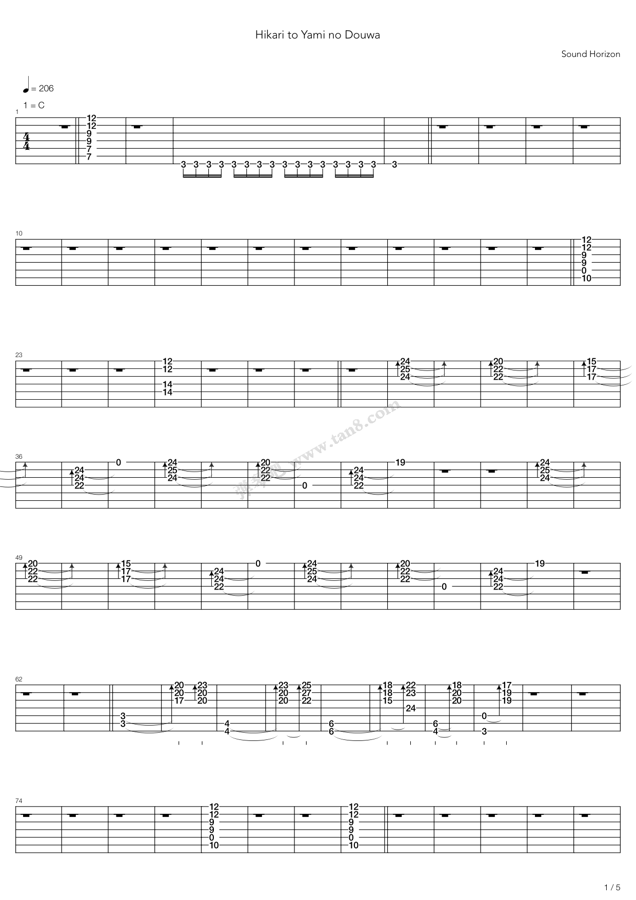 《光と暗の童话》吉他谱-C大调音乐网