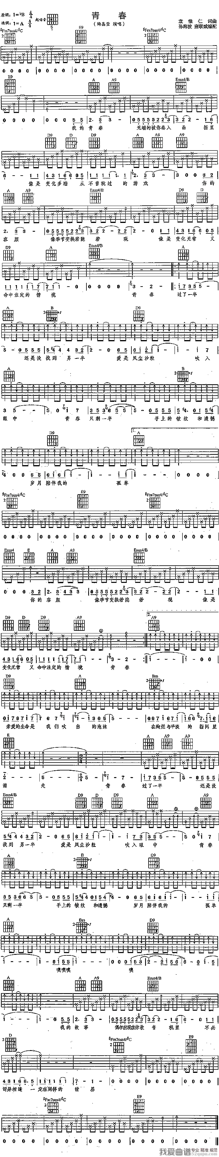 《青春（袁惟仁 词曲）》吉他谱-C大调音乐网