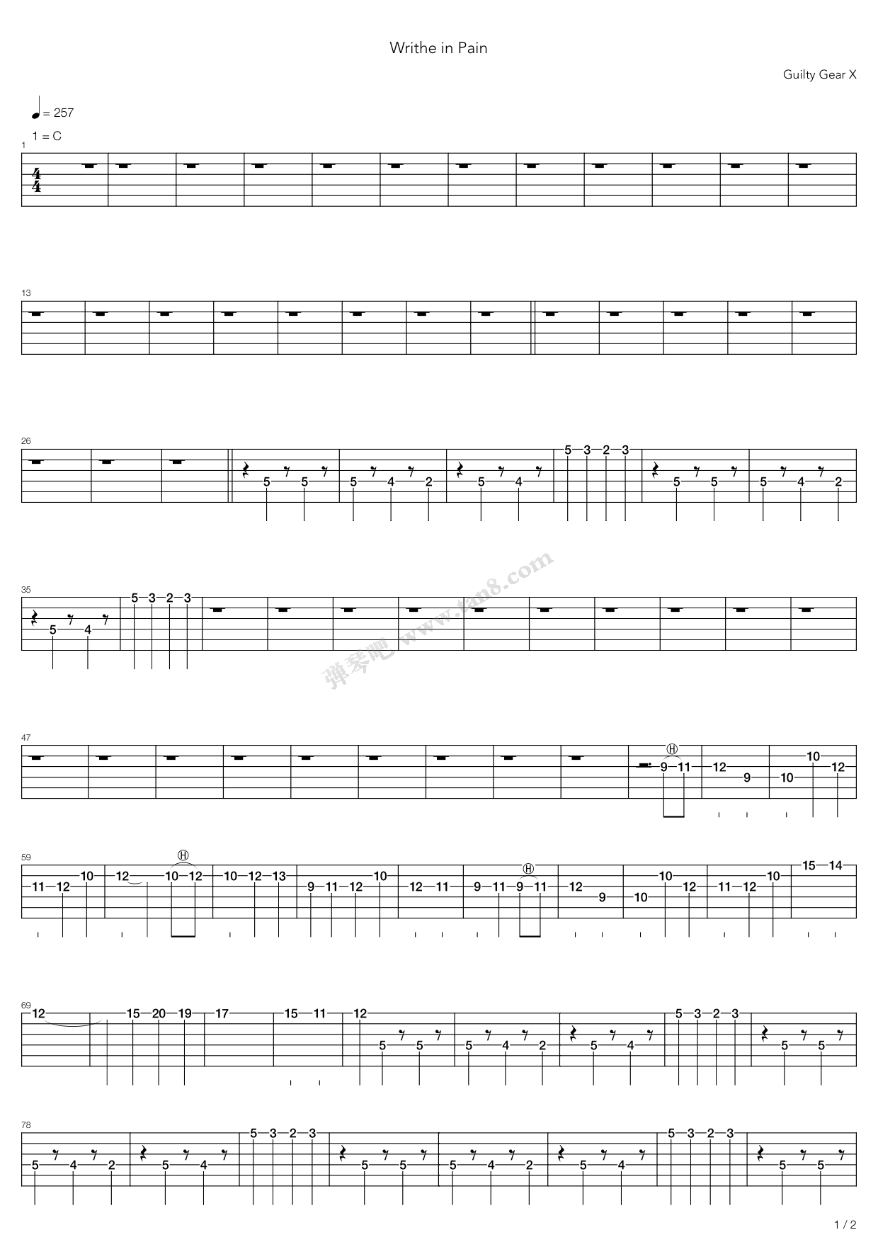 《Writhe In Pain》吉他谱-C大调音乐网