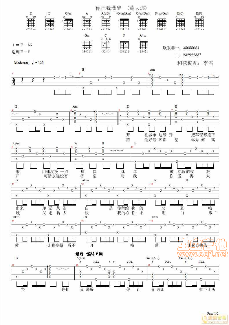 你把我灌醉1 李雪吉他音乐编配-C大调音乐网