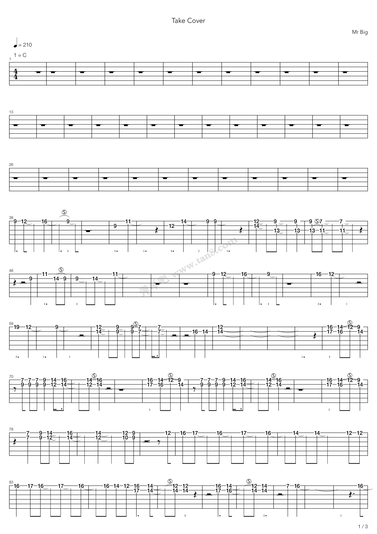 《Take Cover》吉他谱-C大调音乐网